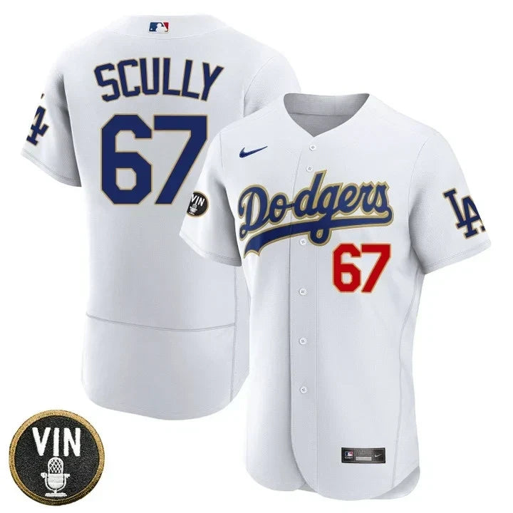 Los Angeles Dodgers Vin Scully Tribute Gold Trim Jersey – All Stitched
