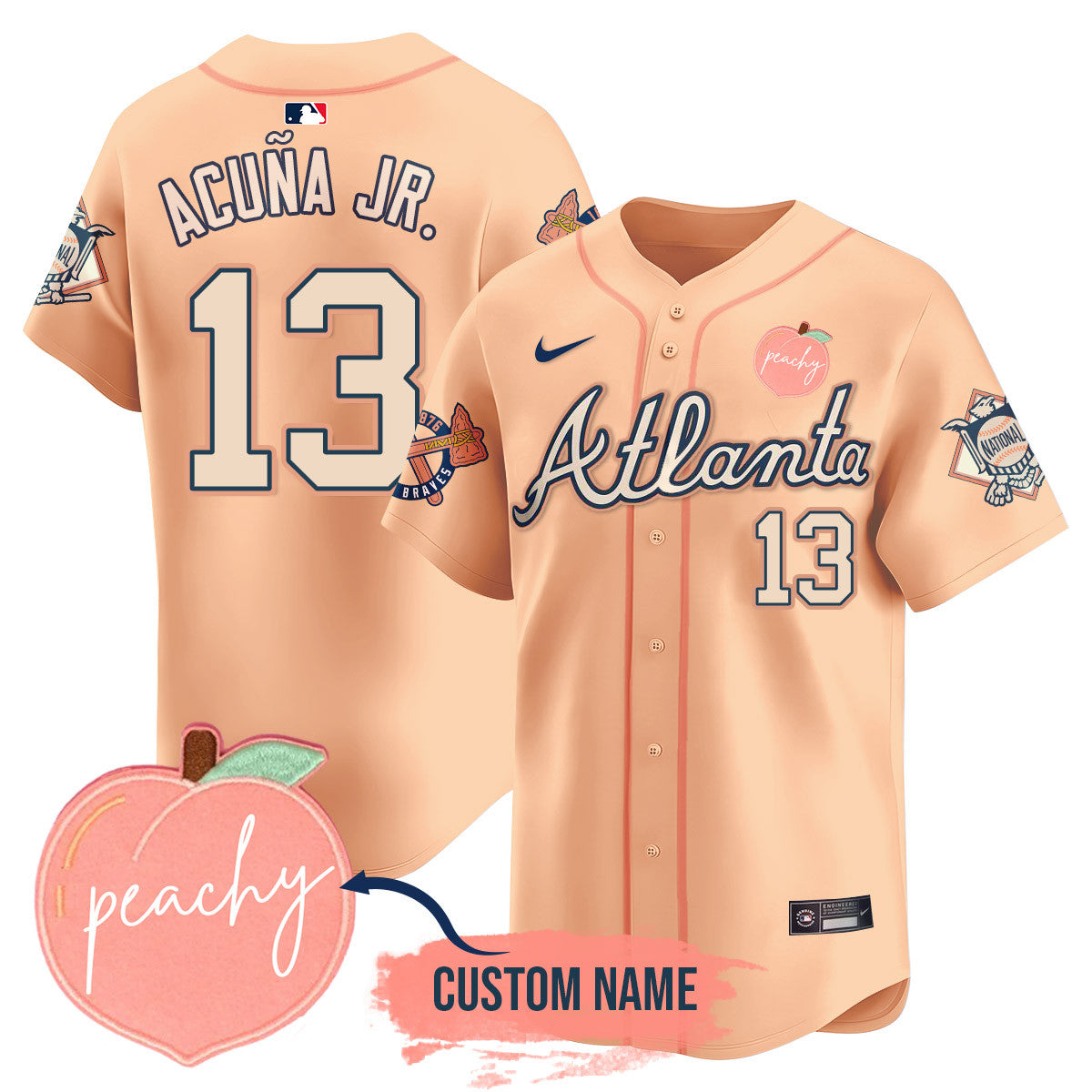 Men's Personalized Braves 2024 "Peach Fuzz" Jersey - All Stitched