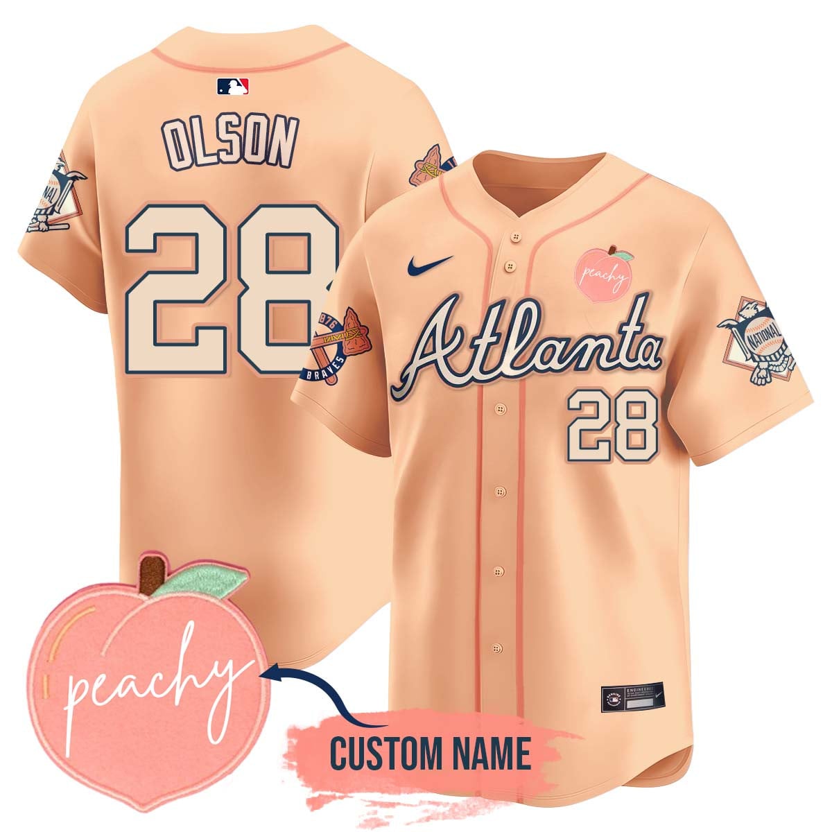 Men's Personalized Braves 2024 "Peach Fuzz" Jersey - All Stitched