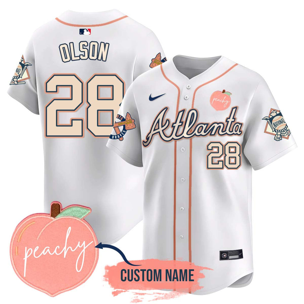 Men's Personalized Braves 2024 "Peach Fuzz" Jersey - All Stitched