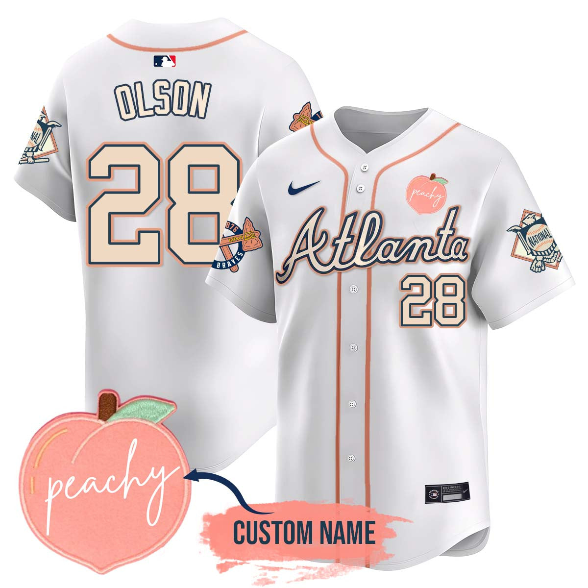 Men's Personalized Braves 2024 "Peach Fuzz" Jersey - All Stitched
