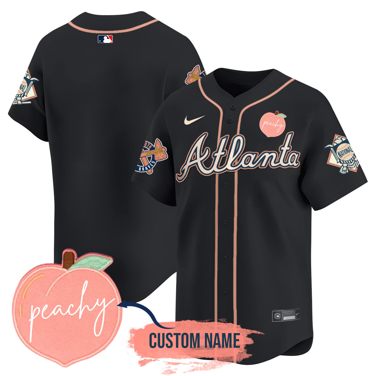 Men's Personalized Braves 2024 "Peach Fuzz" Jersey - All Stitched