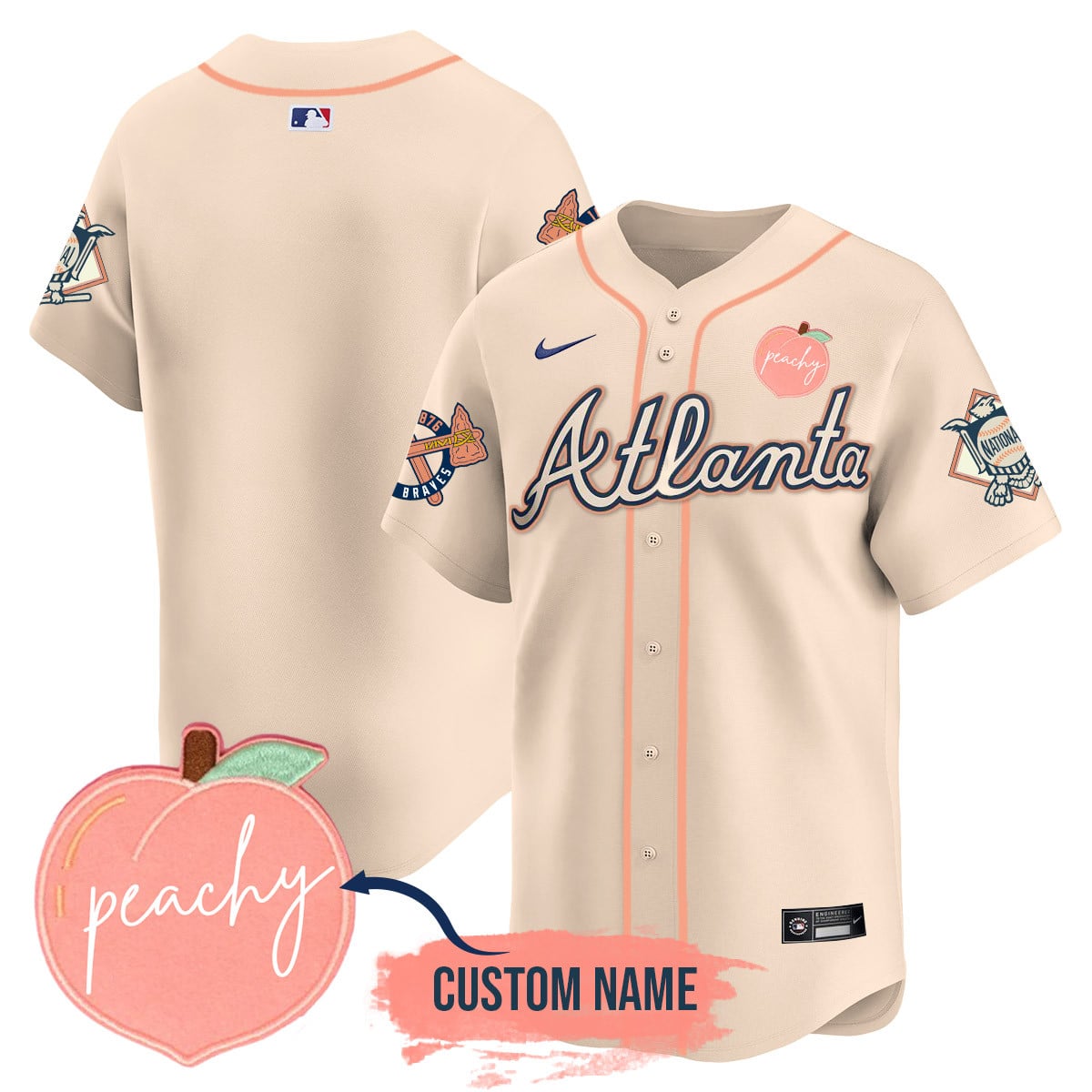 Men's Personalized Braves 2024 "Peach Fuzz" Jersey - All Stitched