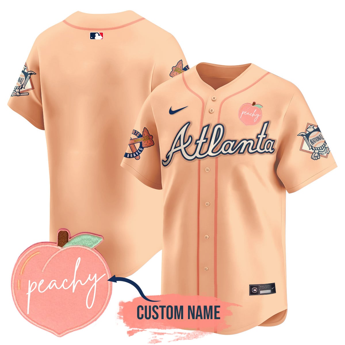 Men's Personalized Braves 2024 "Peach Fuzz" Jersey - All Stitched