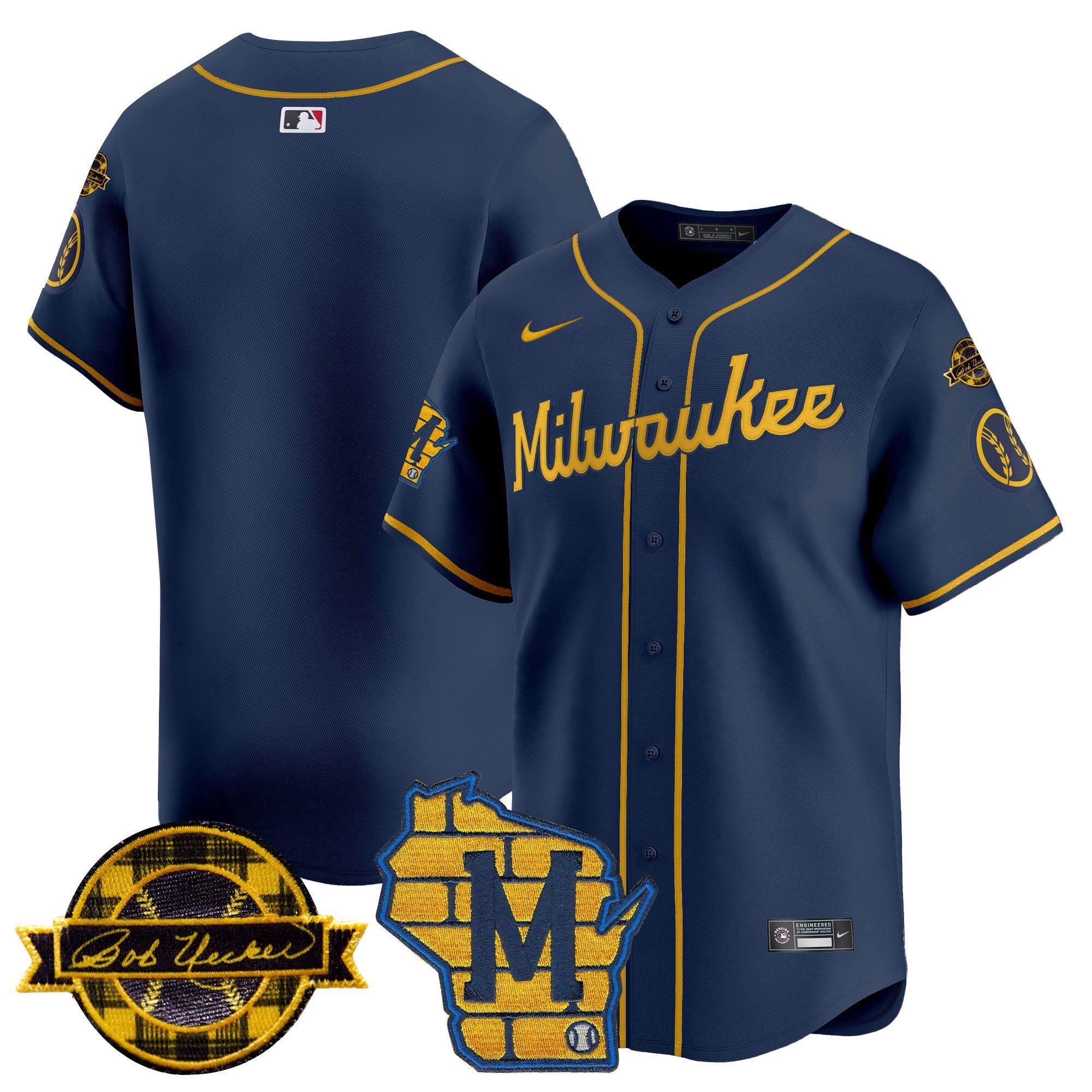 Men's Milwaukee Brewers Home & Bob Uecker Patch Vapor Premier Limited Jersey - All Stitched