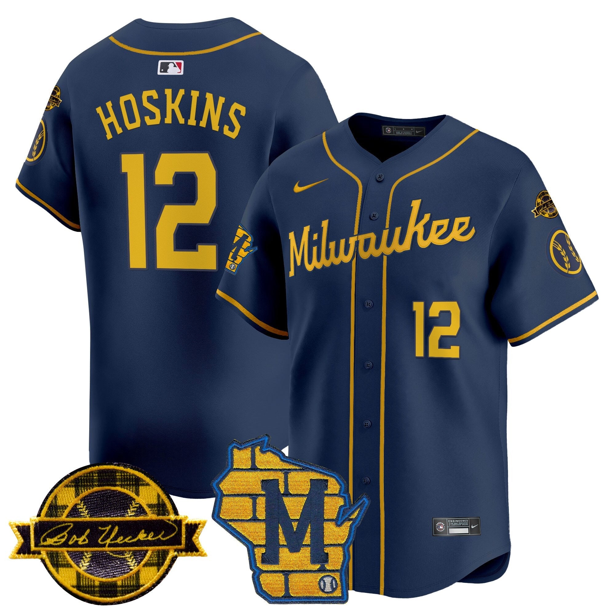 Men's Milwaukee Brewers Home & Bob Uecker Patch Vapor Premier Limited Jersey - All Stitched