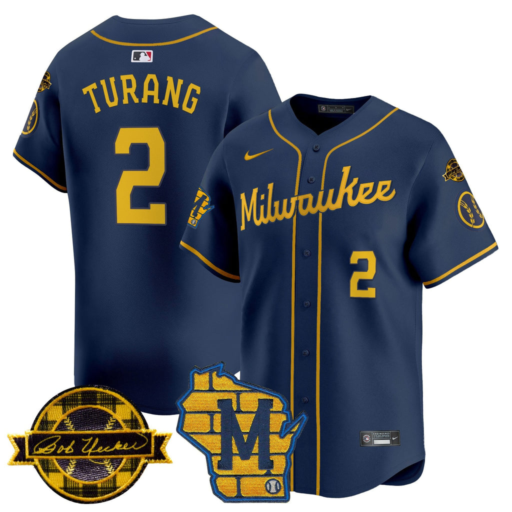 Men's Milwaukee Brewers Home & Bob Uecker Patch Vapor Premier Limited Jersey - All Stitched