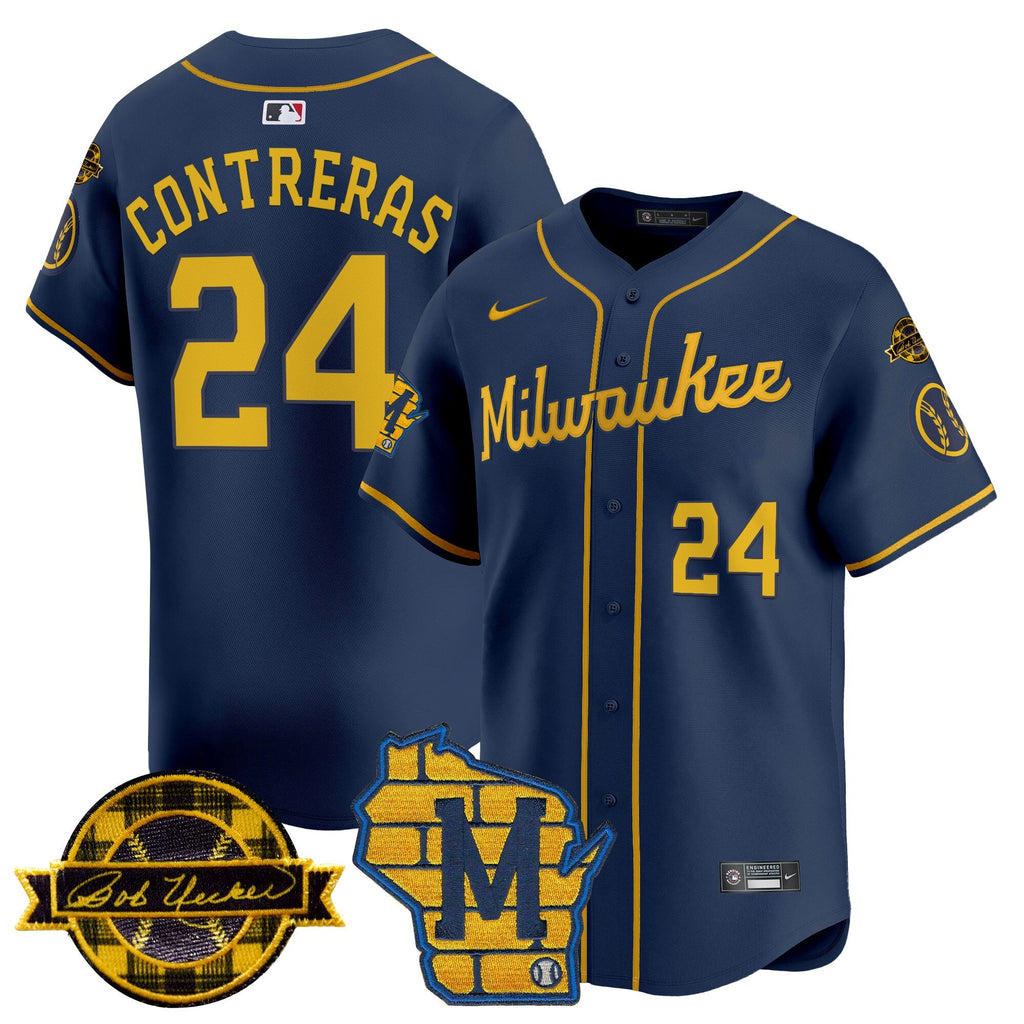 Men's Milwaukee Brewers Home & Bob Uecker Patch Vapor Premier Limited Jersey - All Stitched