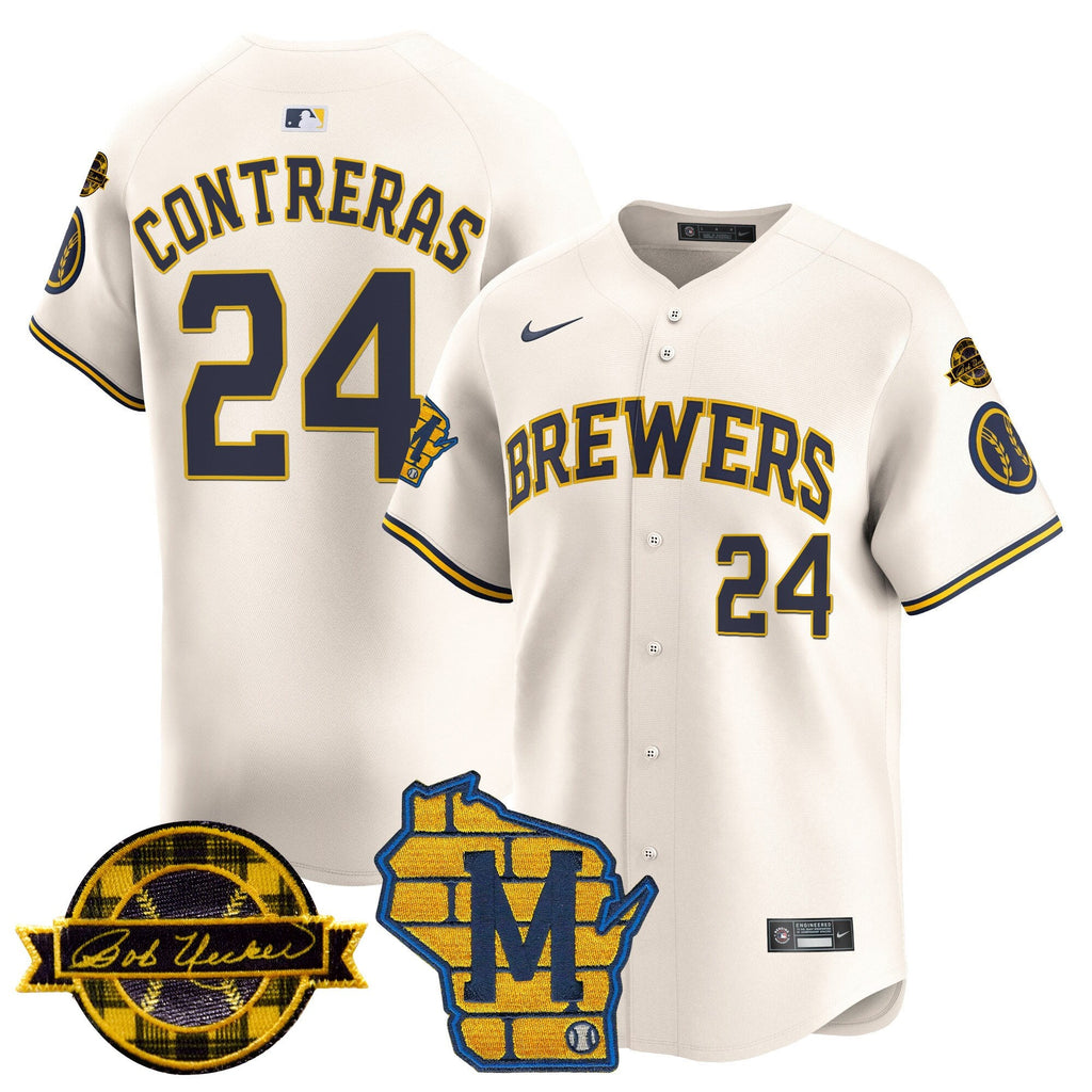 Men's Milwaukee Brewers Home & Bob Uecker Patch Vapor Premier Limited Jersey - All Stitched