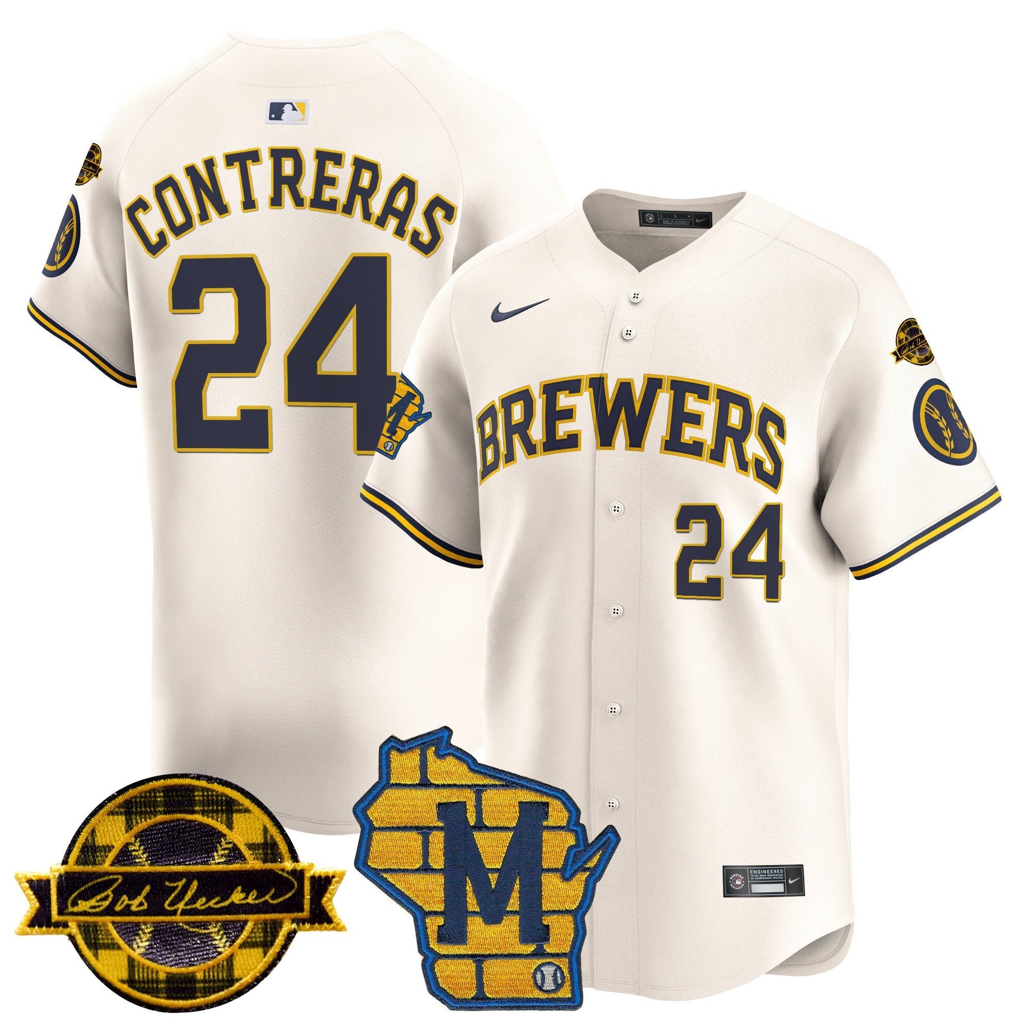 Men's Milwaukee Brewers Home & Bob Uecker Patch Vapor Premier Limited Jersey - All Stitched