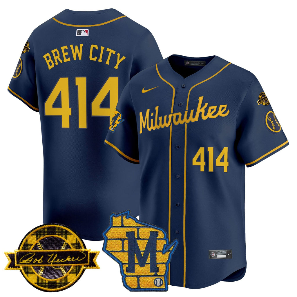 Men's Milwaukee Brewers Home & Bob Uecker Patch Vapor Premier Limited Jersey - All Stitched