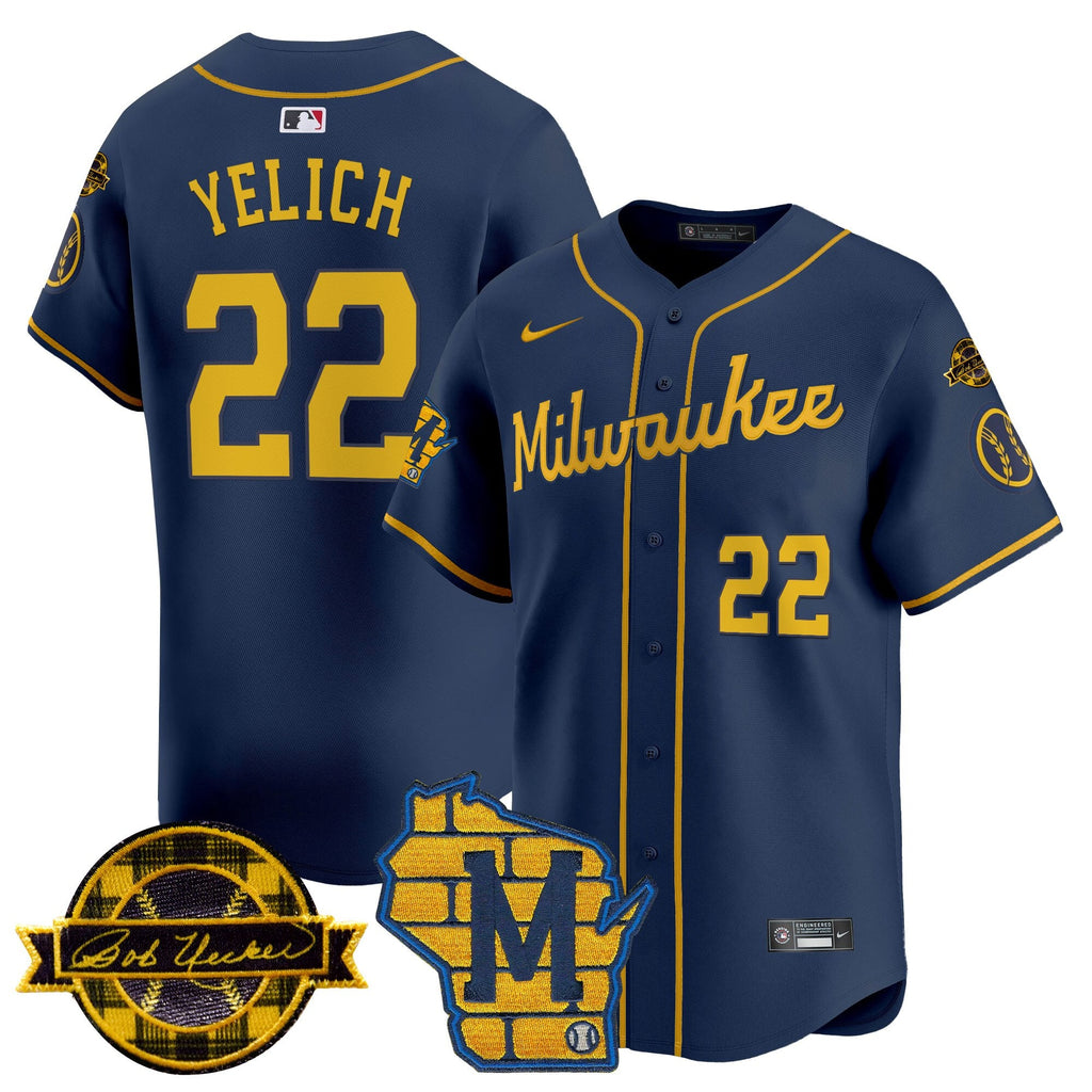 Men's Milwaukee Brewers Home & Bob Uecker Patch Vapor Premier Limited Jersey - All Stitched
