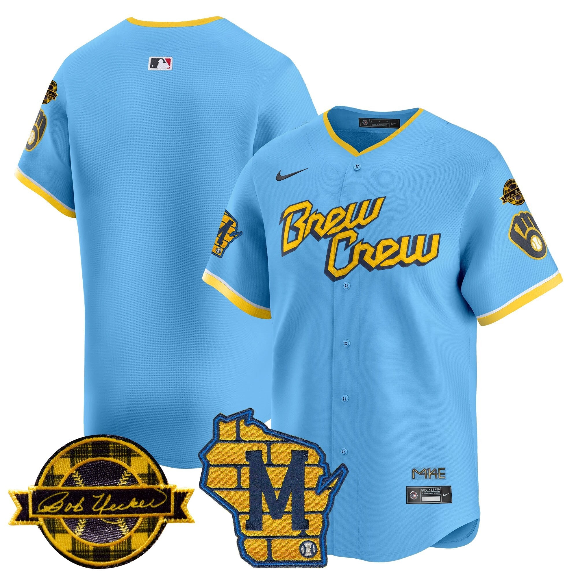 Men's Milwaukee Brewers Home & Bob Uecker Patch Vapor Premier Limited Jersey - All Stitched