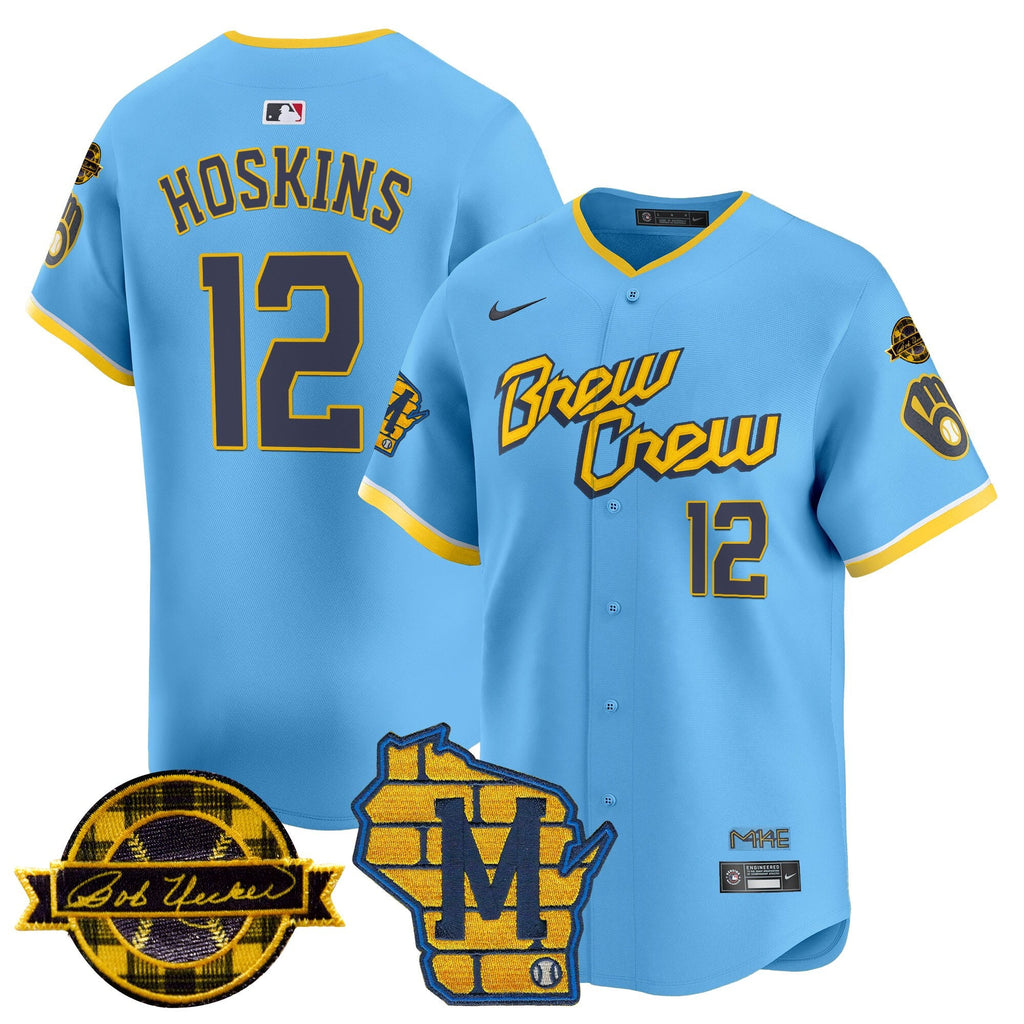 Men's Milwaukee Brewers Home & Bob Uecker Patch Vapor Premier Limited Jersey - All Stitched
