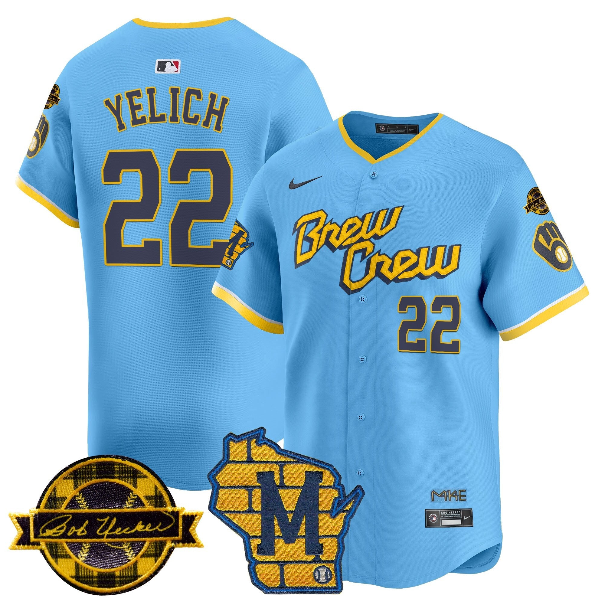 Men's Milwaukee Brewers Home & Bob Uecker Patch Vapor Premier Limited Jersey - All Stitched