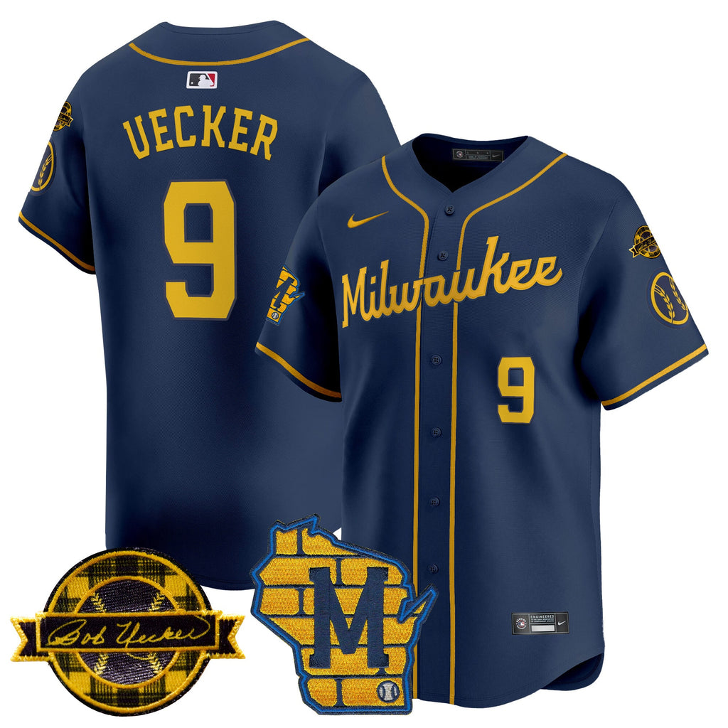 Men's Milwaukee Brewers Home & Bob Uecker Patch Vapor Premier Limited Jersey - All Stitched