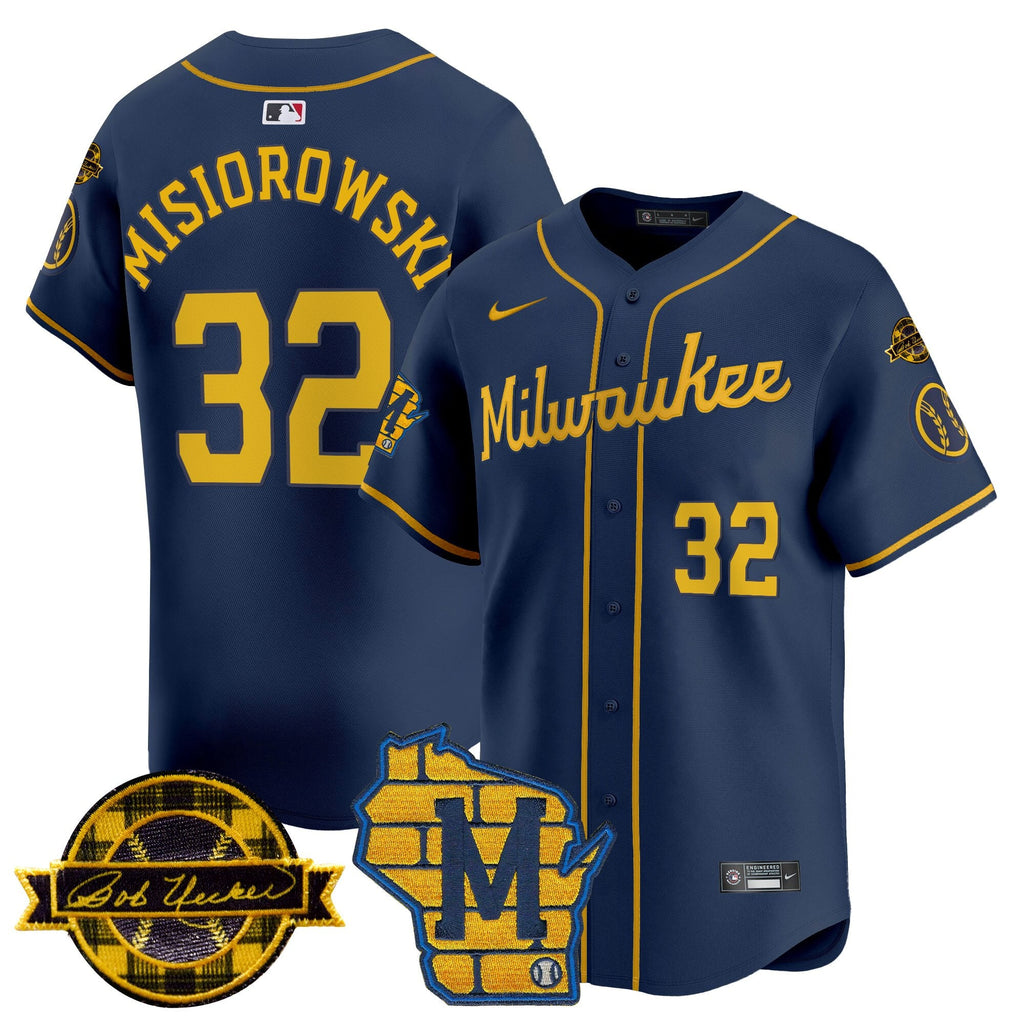 Men's Milwaukee Brewers Home & Bob Uecker Patch Vapor Premier Limited Jersey - All Stitched
