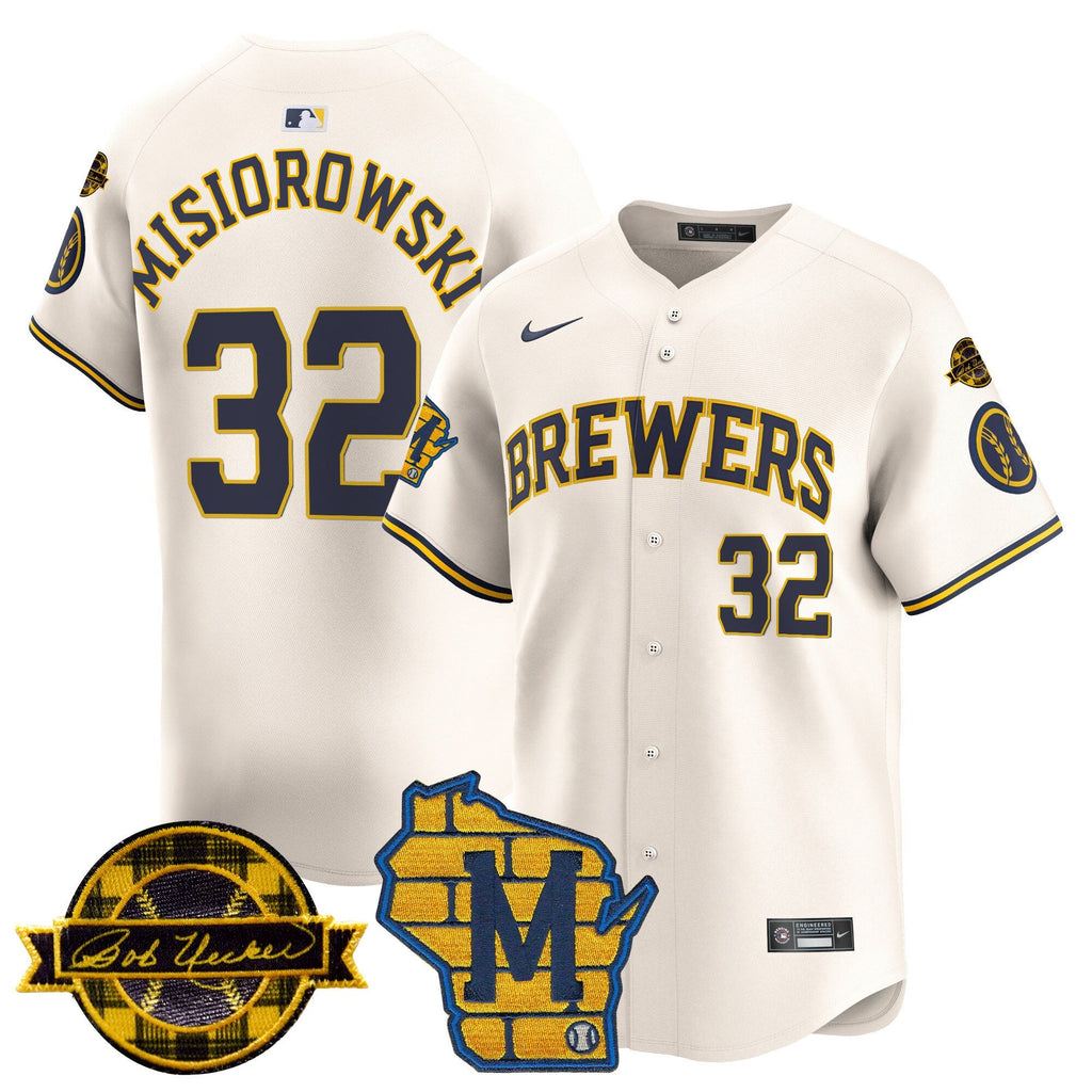 Men's Milwaukee Brewers Home & Bob Uecker Patch Vapor Premier Limited Jersey - All Stitched