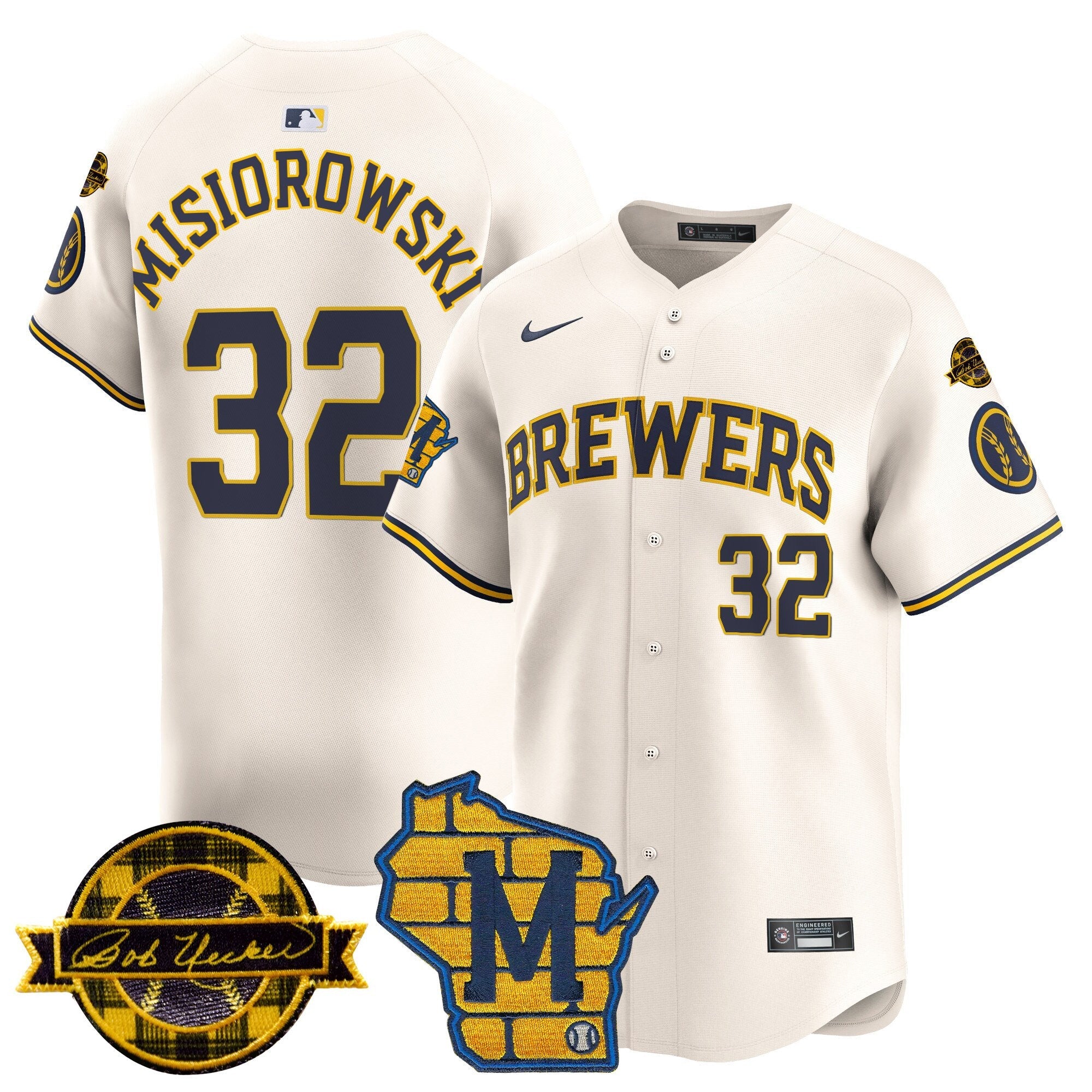 Men's Milwaukee Brewers Home & Bob Uecker Patch Vapor Premier Limited Jersey - All Stitched