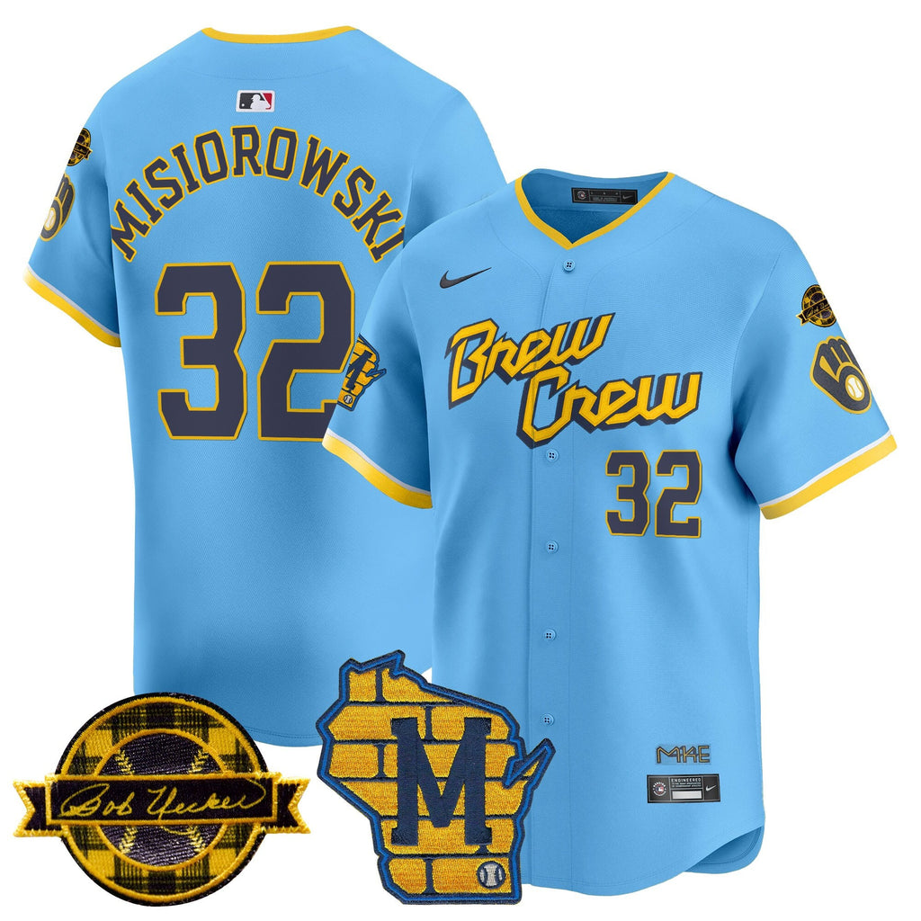 Men's Milwaukee Brewers Home & Bob Uecker Patch Vapor Premier Limited Jersey - All Stitched