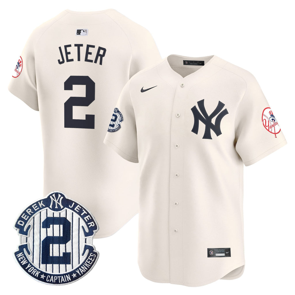 Men's New York Yankees Throwback Vapor Premier Limited Jersey - Derek Jeter Patch - All Stitched