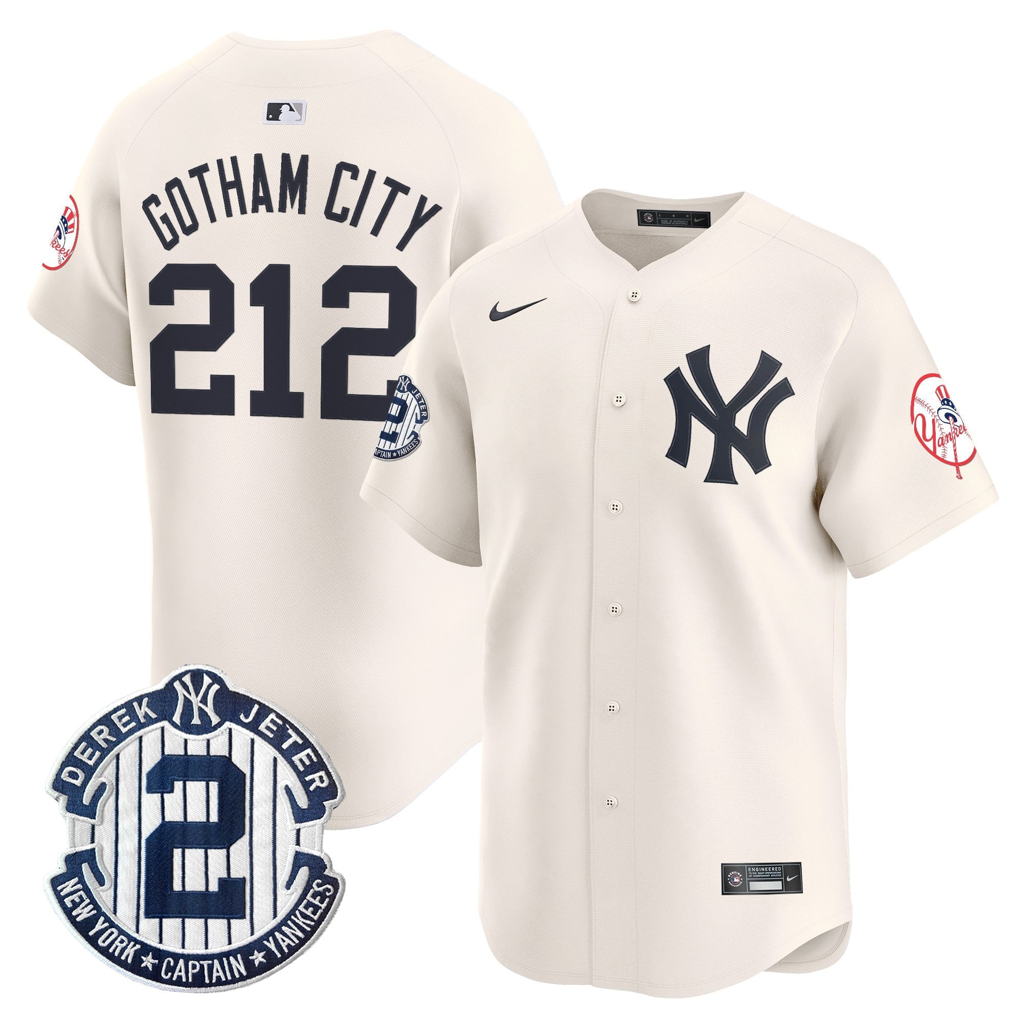 Men's New York Yankees Throwback Vapor Premier Limited Jersey - Derek Jeter Patch - All Stitched