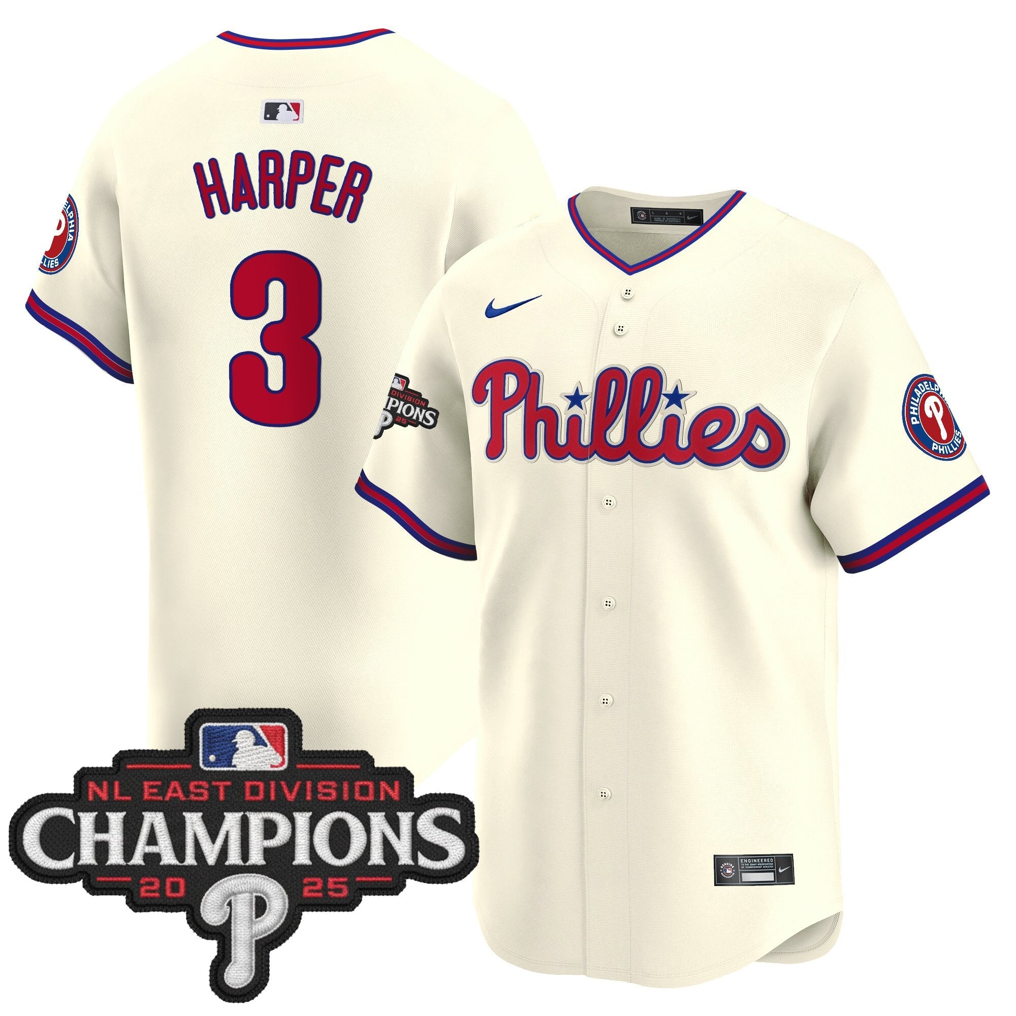 Men's Philadelphia Phillies 2025 NL East Division Champions Patch Vapor Premier Limited Jersey - All Stitched