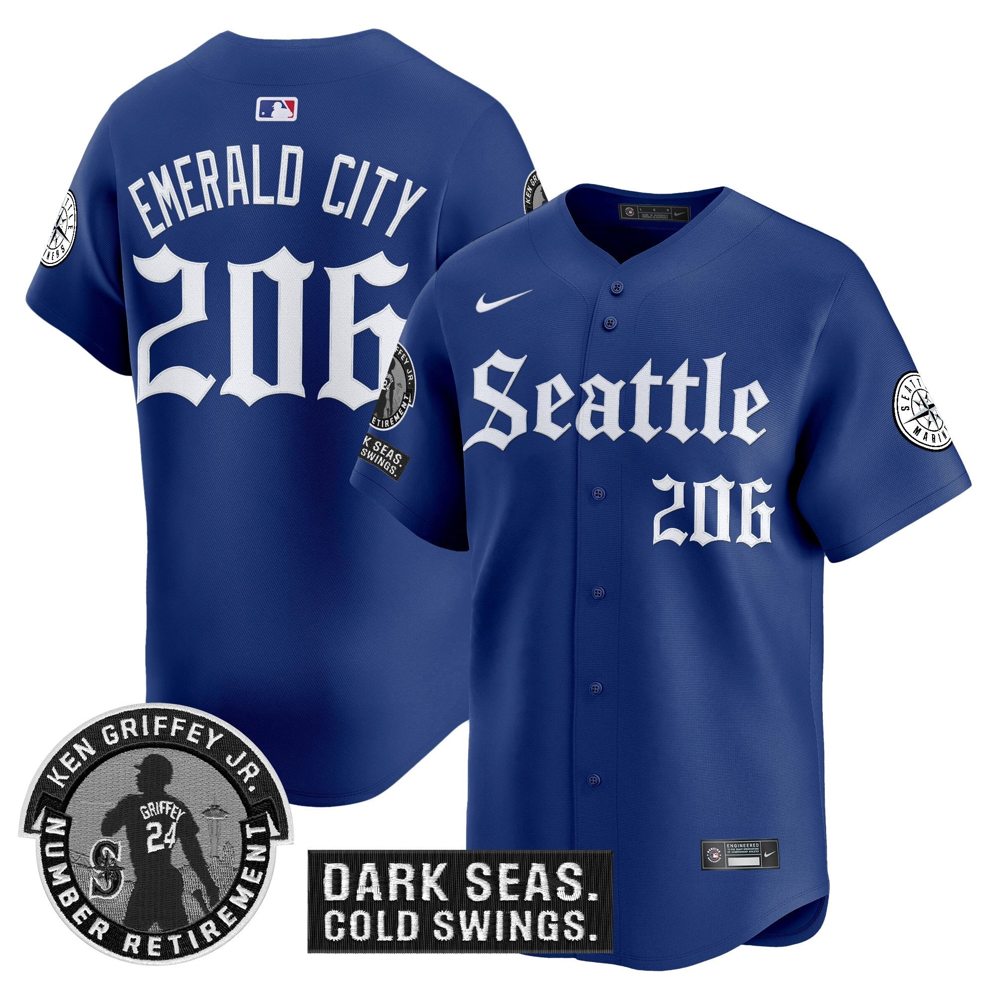 Men's Seattle Mariners 'Gothic Edition' Vapor Premier Limited Jersey - Ken Griffey Jr. Patch - All Stitched