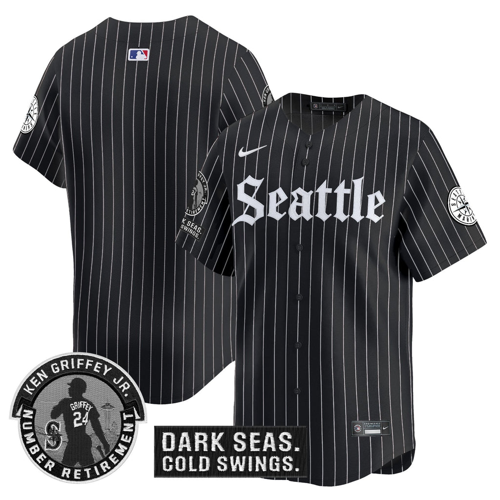 Men's Seattle Mariners 'Gothic Edition' Vapor Premier Limited Jersey - Ken Griffey Jr. Patch - All Stitched