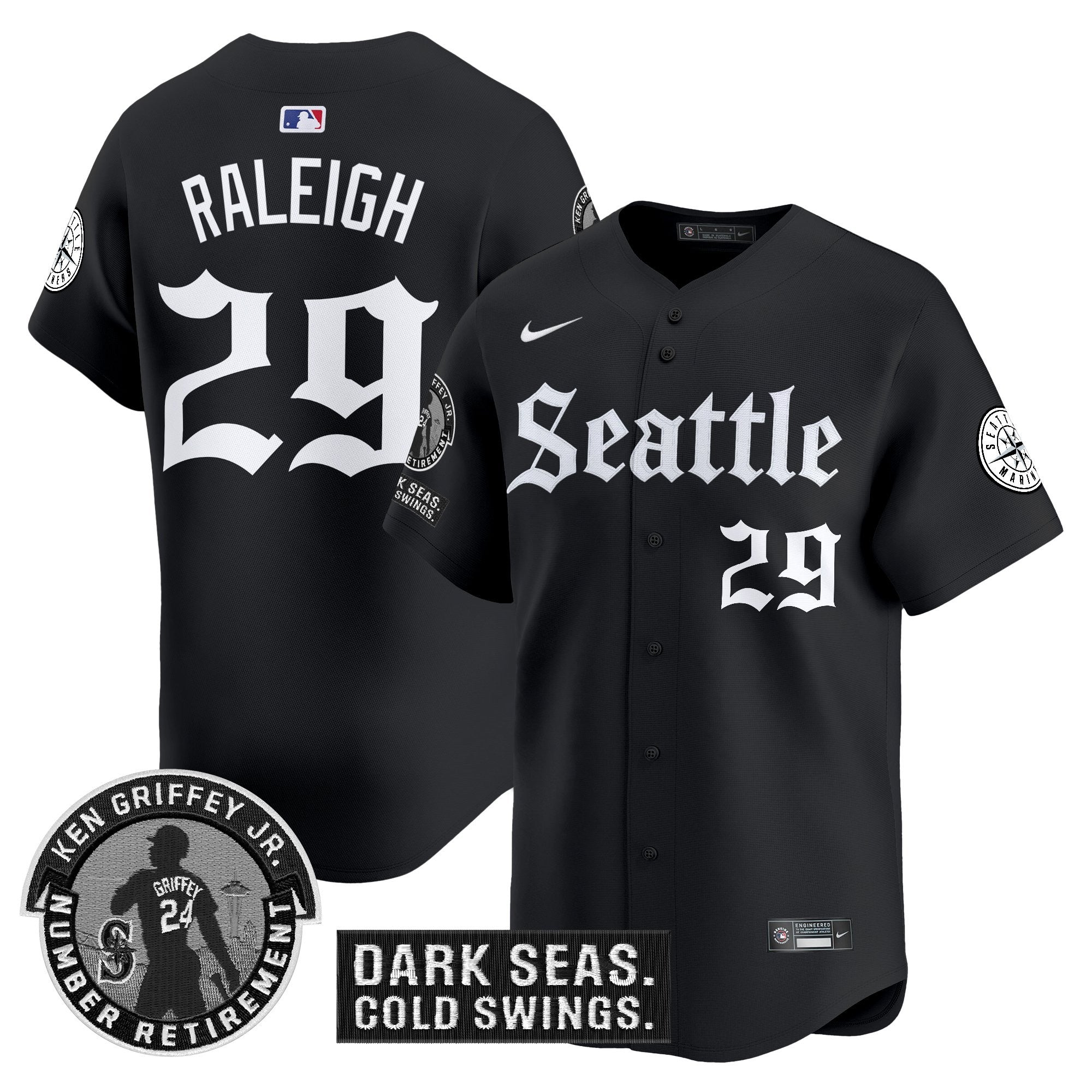 Men's Seattle Mariners 'Gothic Edition' Vapor Premier Limited Jersey - Ken Griffey Jr. Patch - All Stitched