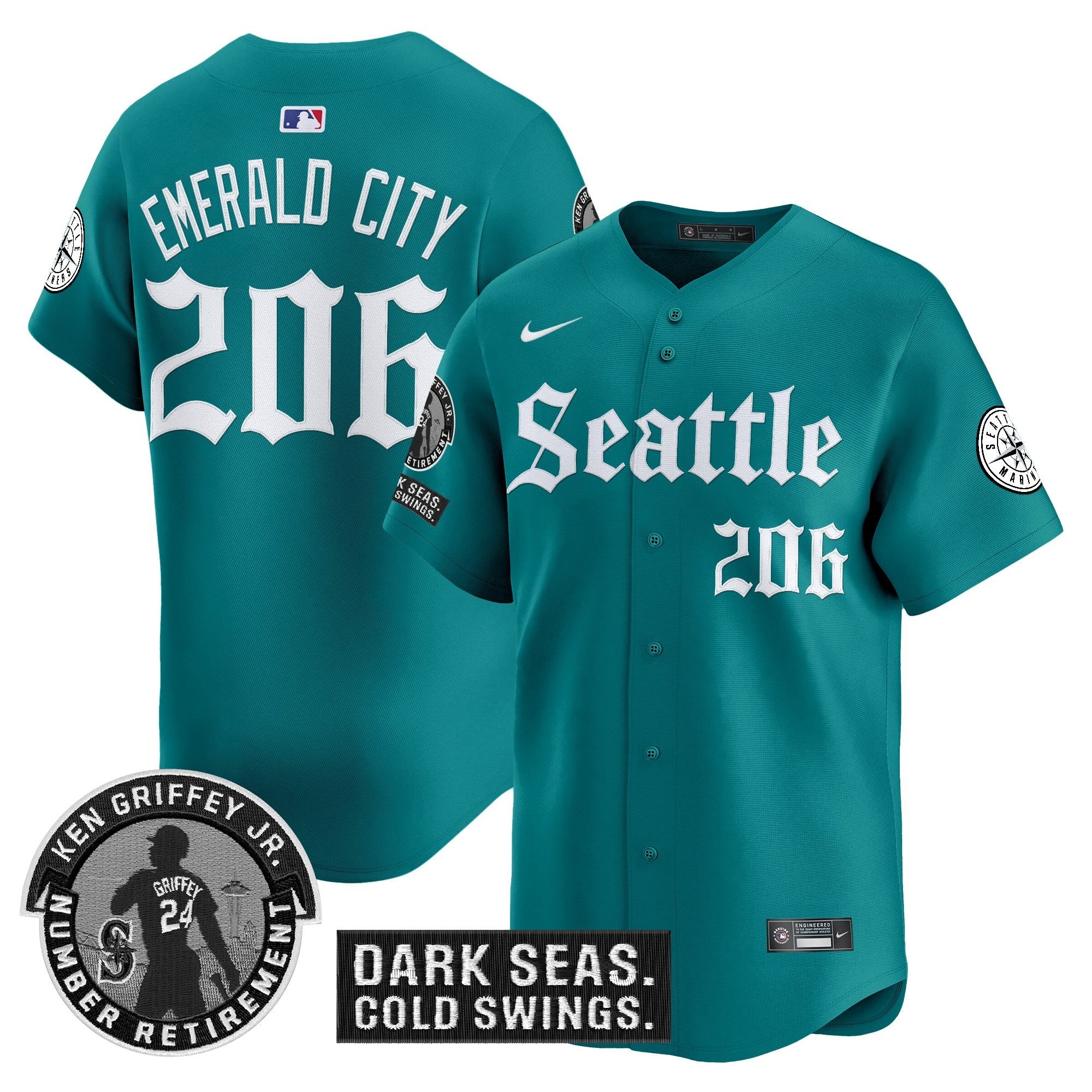 Men's Seattle Mariners 'Gothic Edition' Vapor Premier Limited Jersey - Ken Griffey Jr. Patch - All Stitched