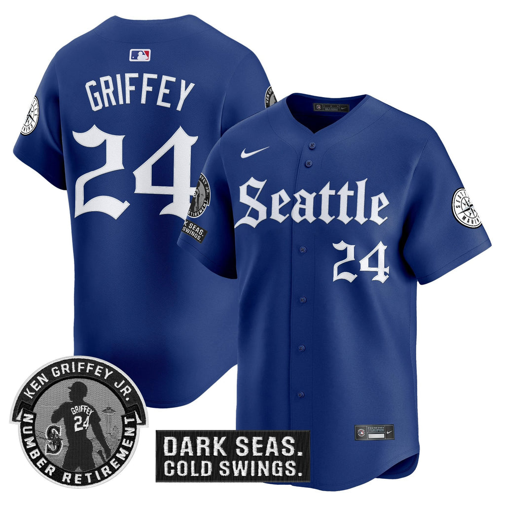 Men's Seattle Mariners 'Gothic Edition' Vapor Premier Limited Jersey - Ken Griffey Jr. Patch - All Stitched