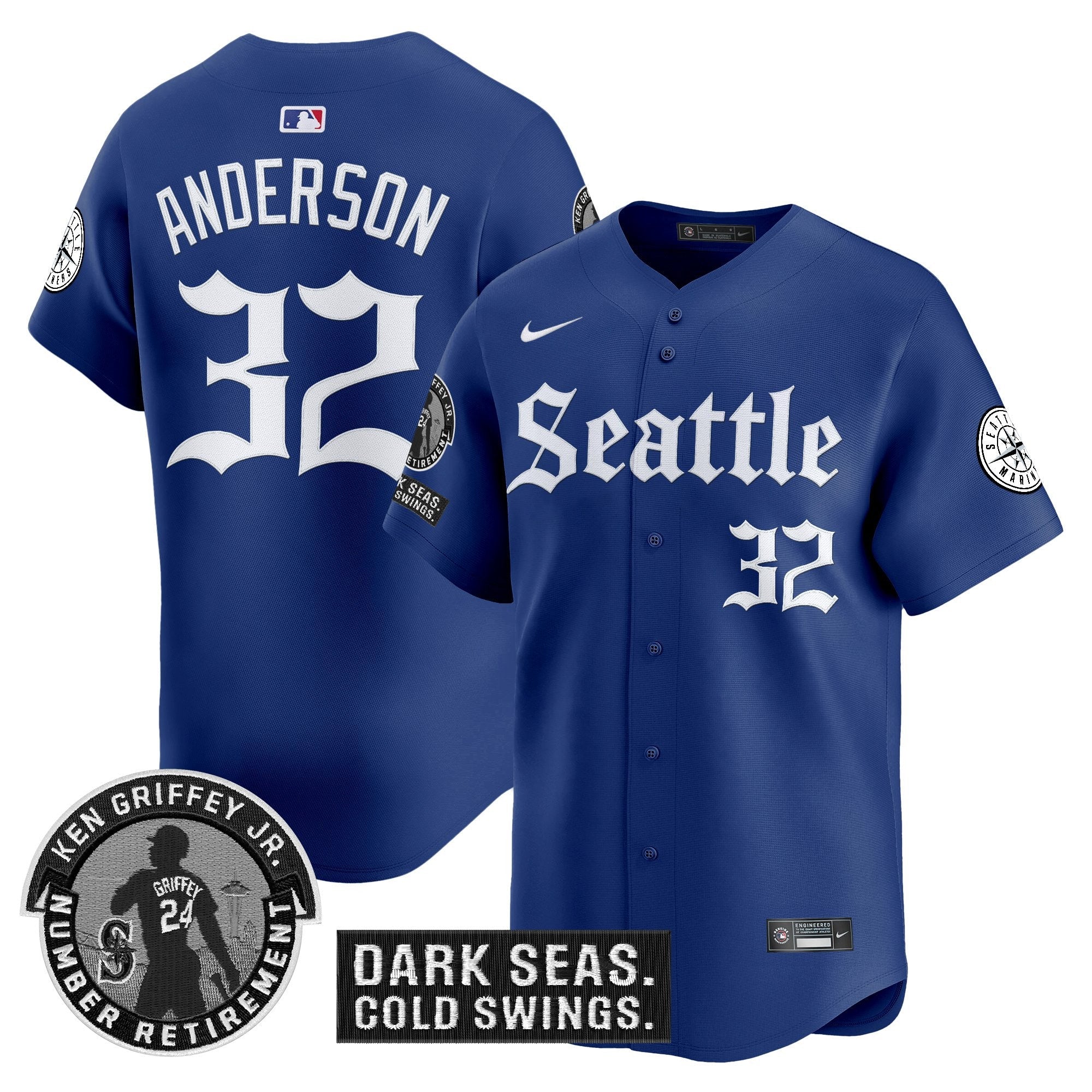 Men's Seattle Mariners 'Gothic Edition' Vapor Premier Limited Jersey - Ken Griffey Jr. Patch - All Stitched