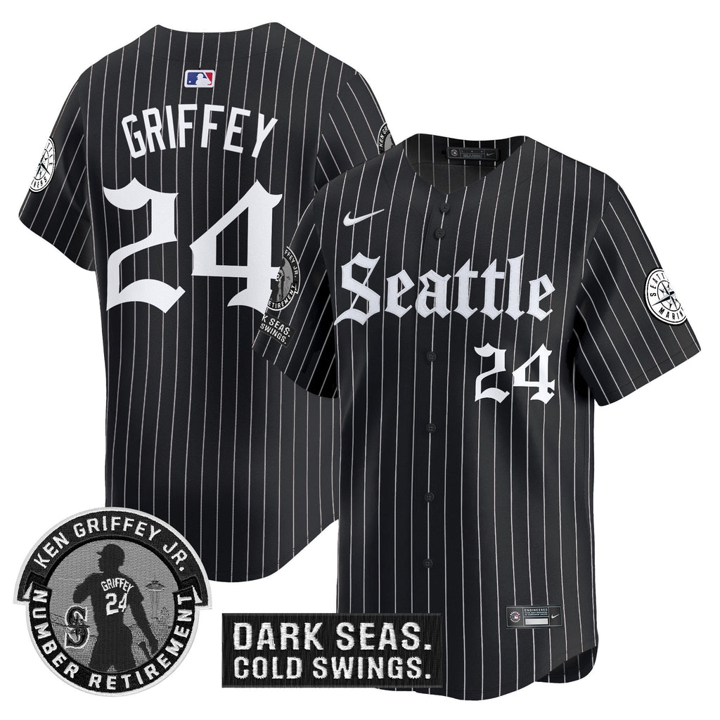 Men's Seattle Mariners 'Gothic Edition' Vapor Premier Limited Jersey - Ken Griffey Jr. Patch - All Stitched