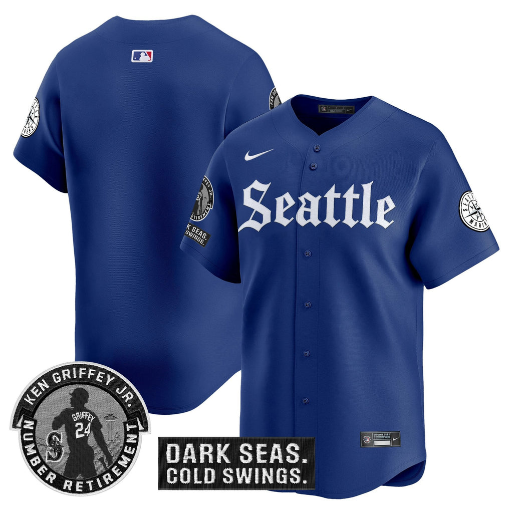 Men's Seattle Mariners 'Gothic Edition' Vapor Premier Limited Jersey - Ken Griffey Jr. Patch - All Stitched