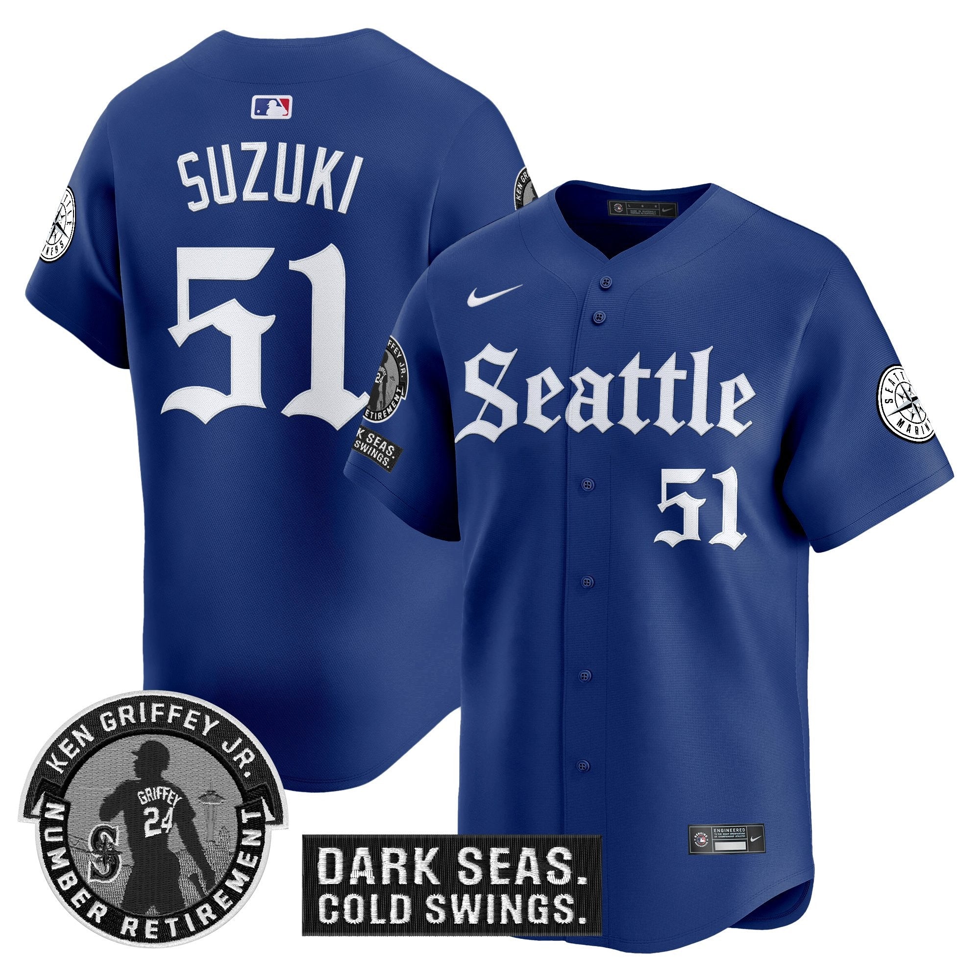 Men's Seattle Mariners 'Gothic Edition' Vapor Premier Limited Jersey - Ken Griffey Jr. Patch - All Stitched