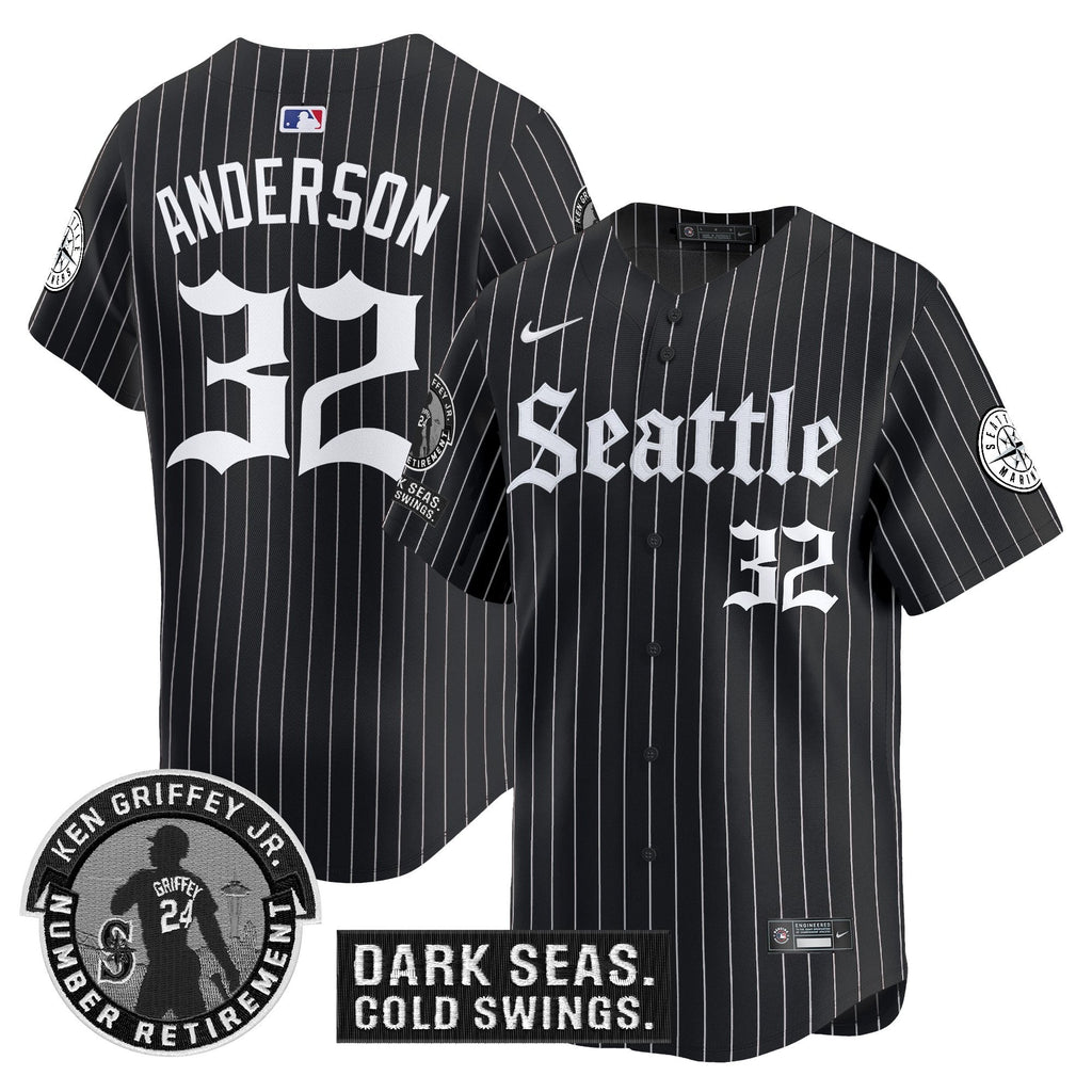 Men's Seattle Mariners 'Gothic Edition' Vapor Premier Limited Jersey - Ken Griffey Jr. Patch - All Stitched