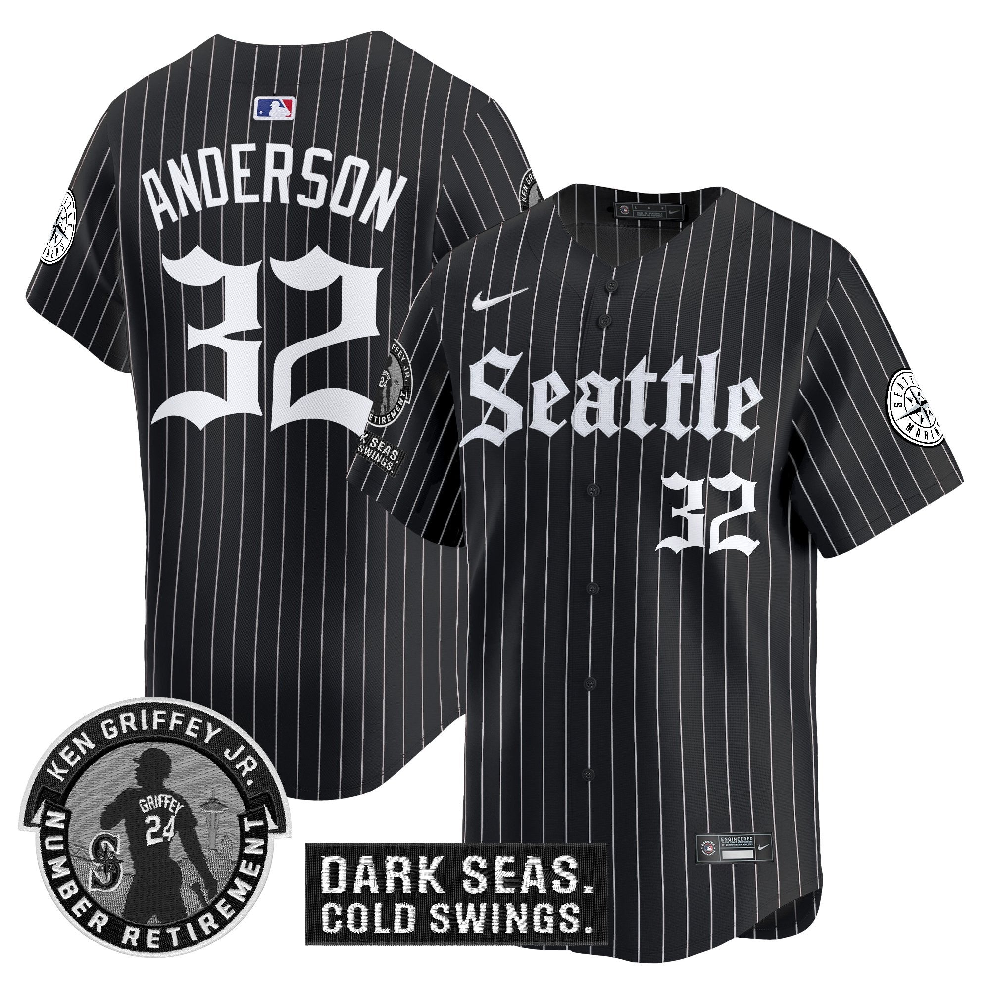 Men's Seattle Mariners 'Gothic Edition' Vapor Premier Limited Jersey - Ken Griffey Jr. Patch - All Stitched