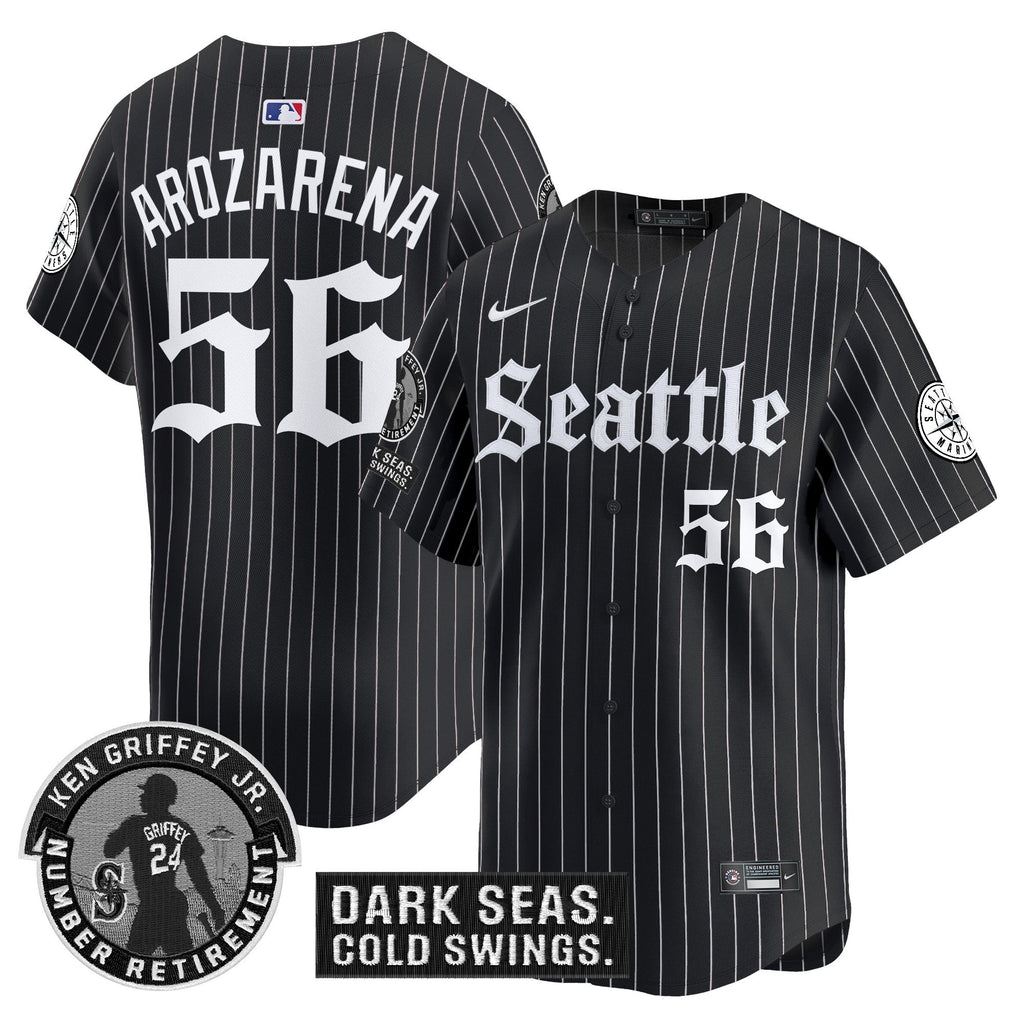 Men's Seattle Mariners 'Gothic Edition' Vapor Premier Limited Jersey - Ken Griffey Jr. Patch - All Stitched