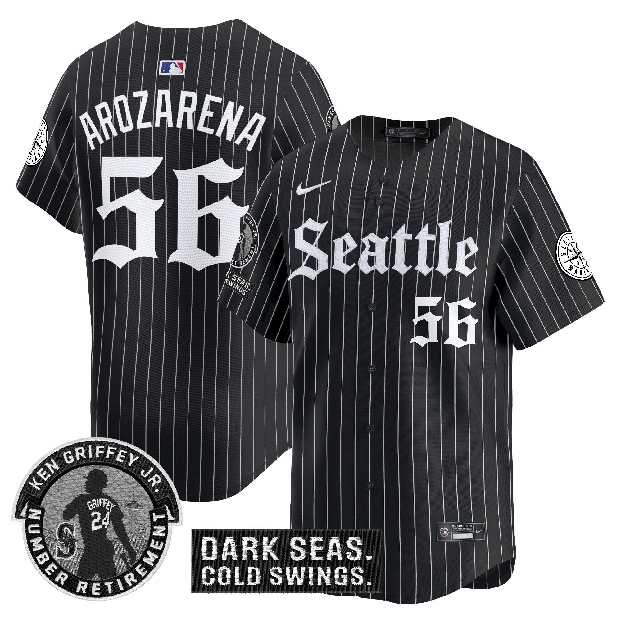 Men's Seattle Mariners 'Gothic Edition' Vapor Premier Limited Jersey - Ken Griffey Jr. Patch - All Stitched