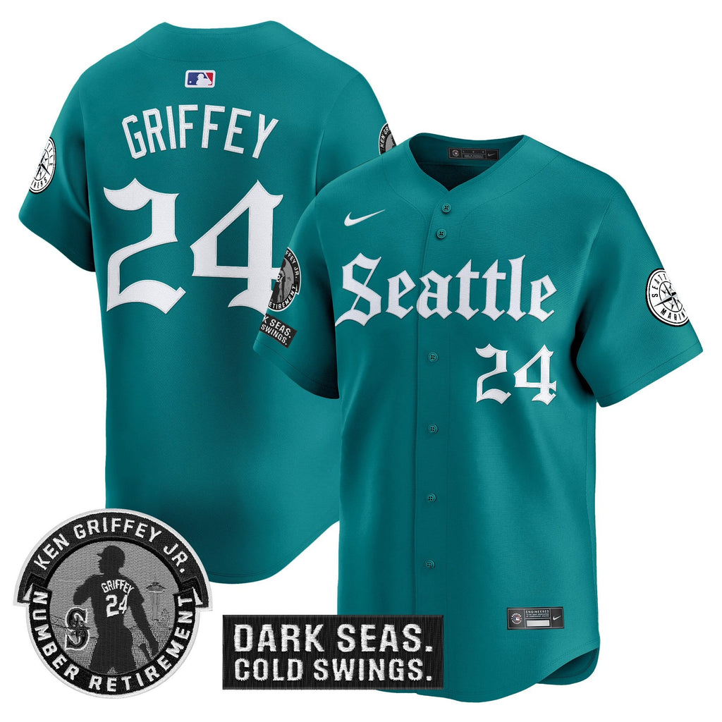 Men's Seattle Mariners 'Gothic Edition' Vapor Premier Limited Jersey - Ken Griffey Jr. Patch - All Stitched