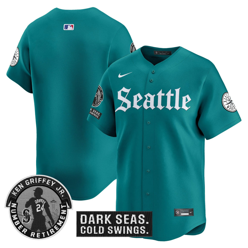 Men's Seattle Mariners 'Gothic Edition' Vapor Premier Limited Jersey - Ken Griffey Jr. Patch - All Stitched