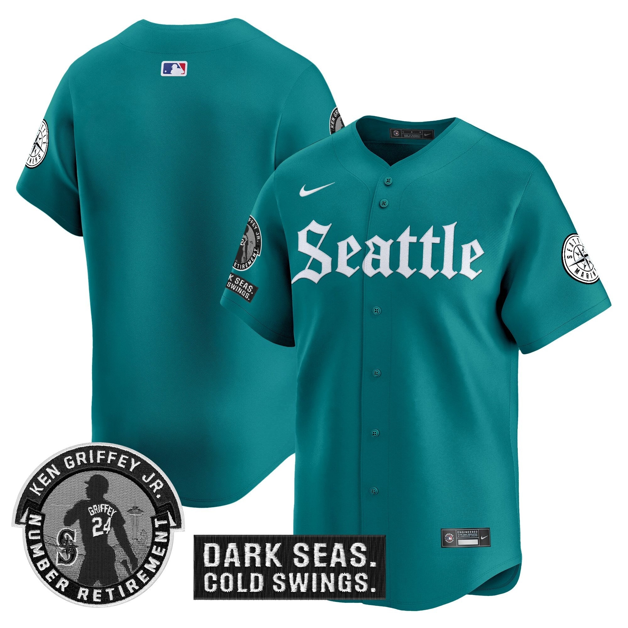 Men's Seattle Mariners 'Gothic Edition' Vapor Premier Limited Jersey - Ken Griffey Jr. Patch - All Stitched