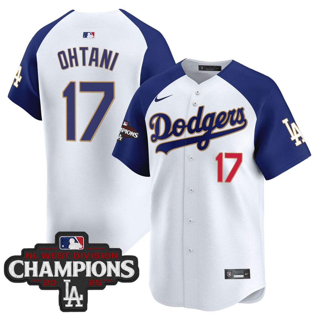 Men's Dodgers 2025 NL West Division Champions Patch Gold Trim Vapor Premier Limited Jersey - All Stitched