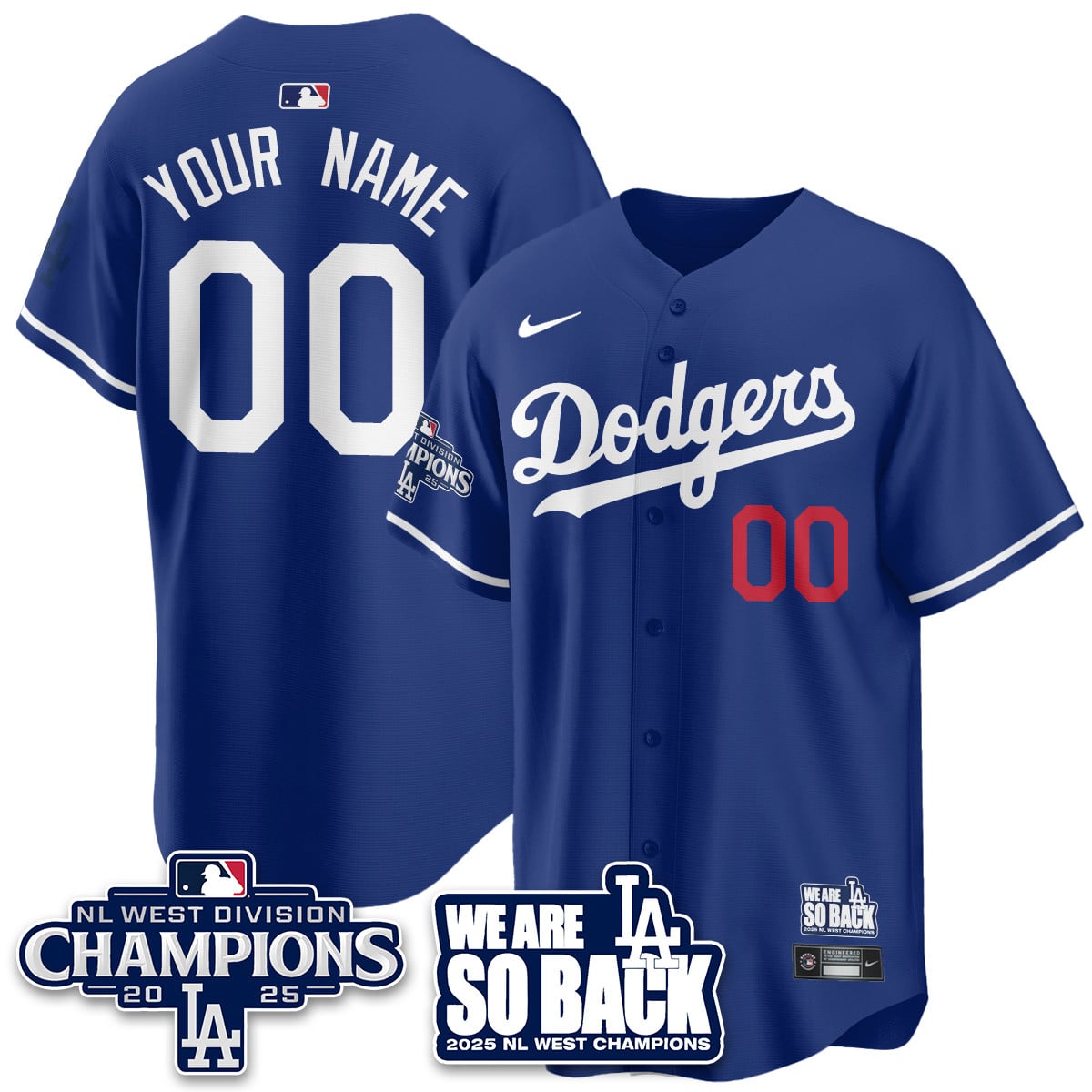 Los Angeles Dodgers 2025 NL West Division Champions Jersey - All Stitched