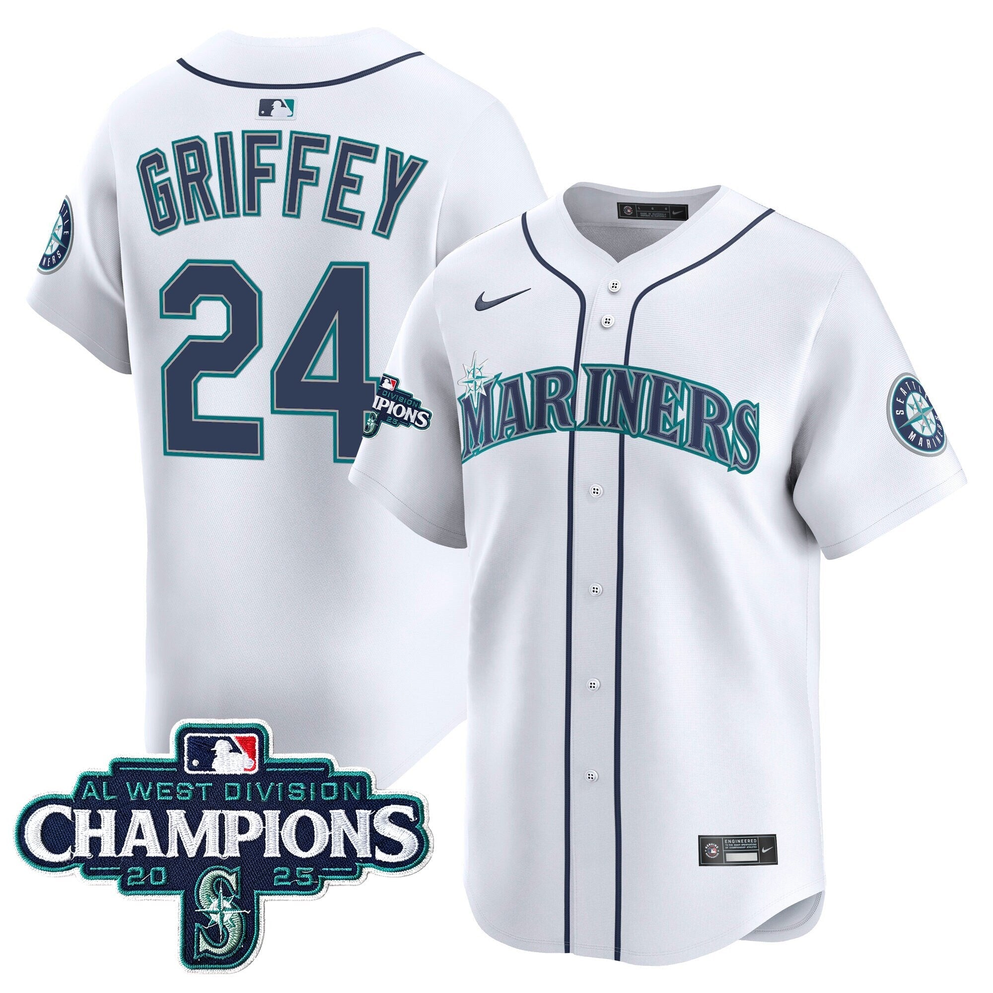 Men's Seattle Mariners 2025 AL West Division Champions Vapor Premier Jersey - All Stitched