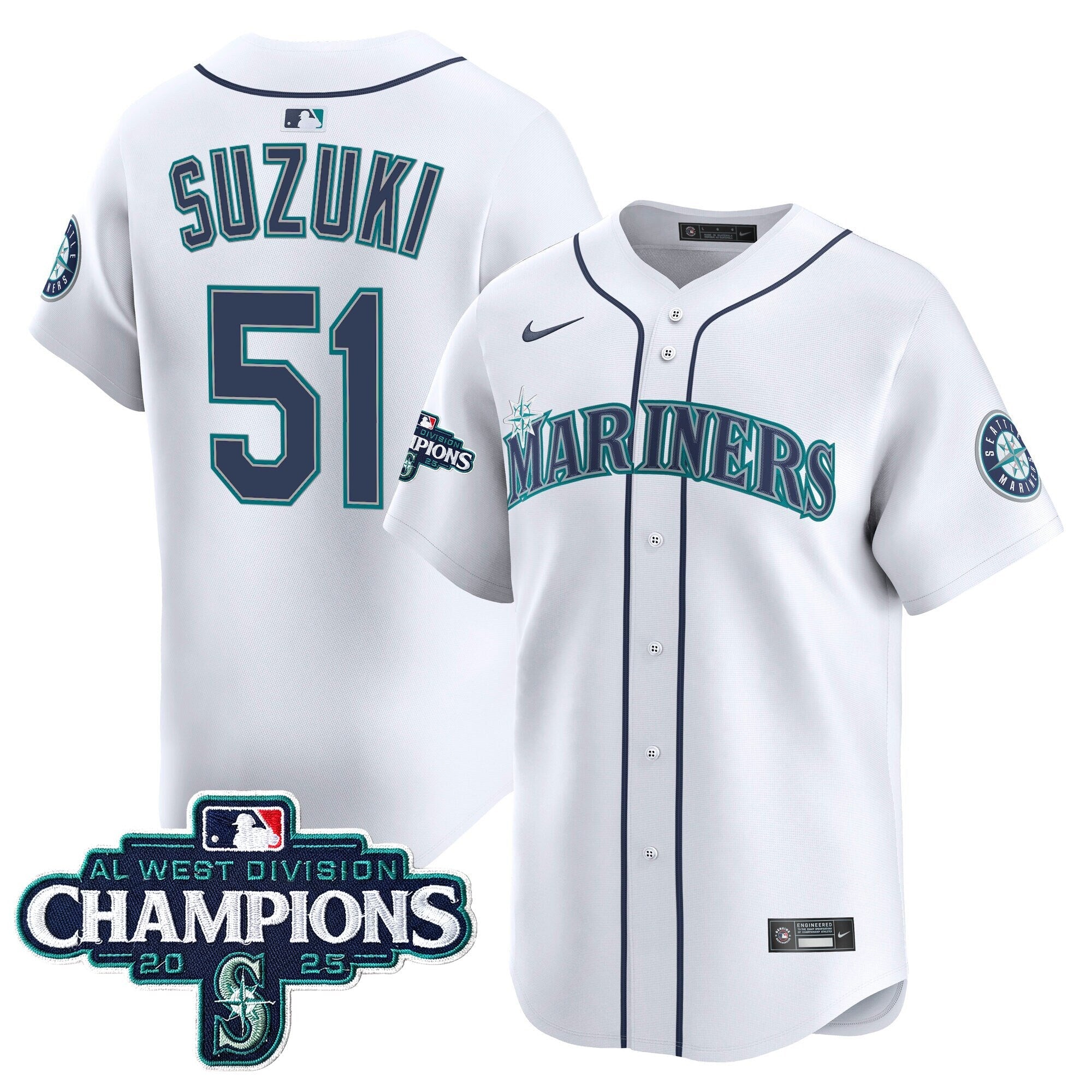 Men's Seattle Mariners 2025 AL West Division Champions Vapor Premier Jersey - All Stitched