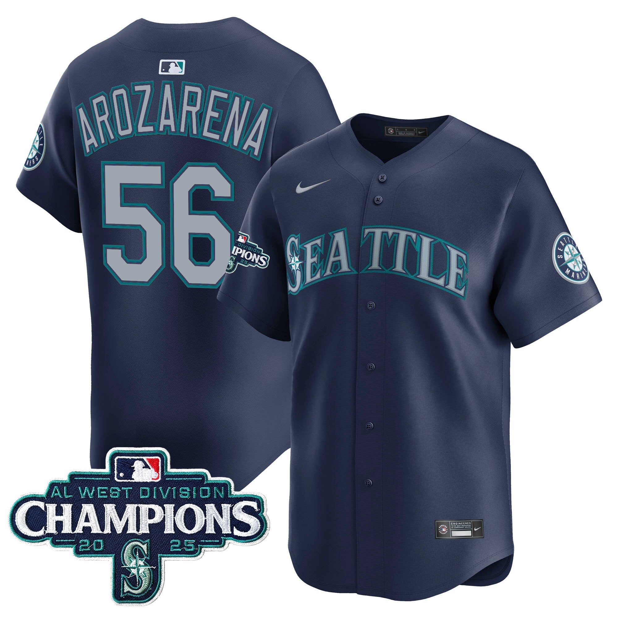Men's Seattle Mariners 2025 AL West Division Champions Vapor Premier Jersey - All Stitched