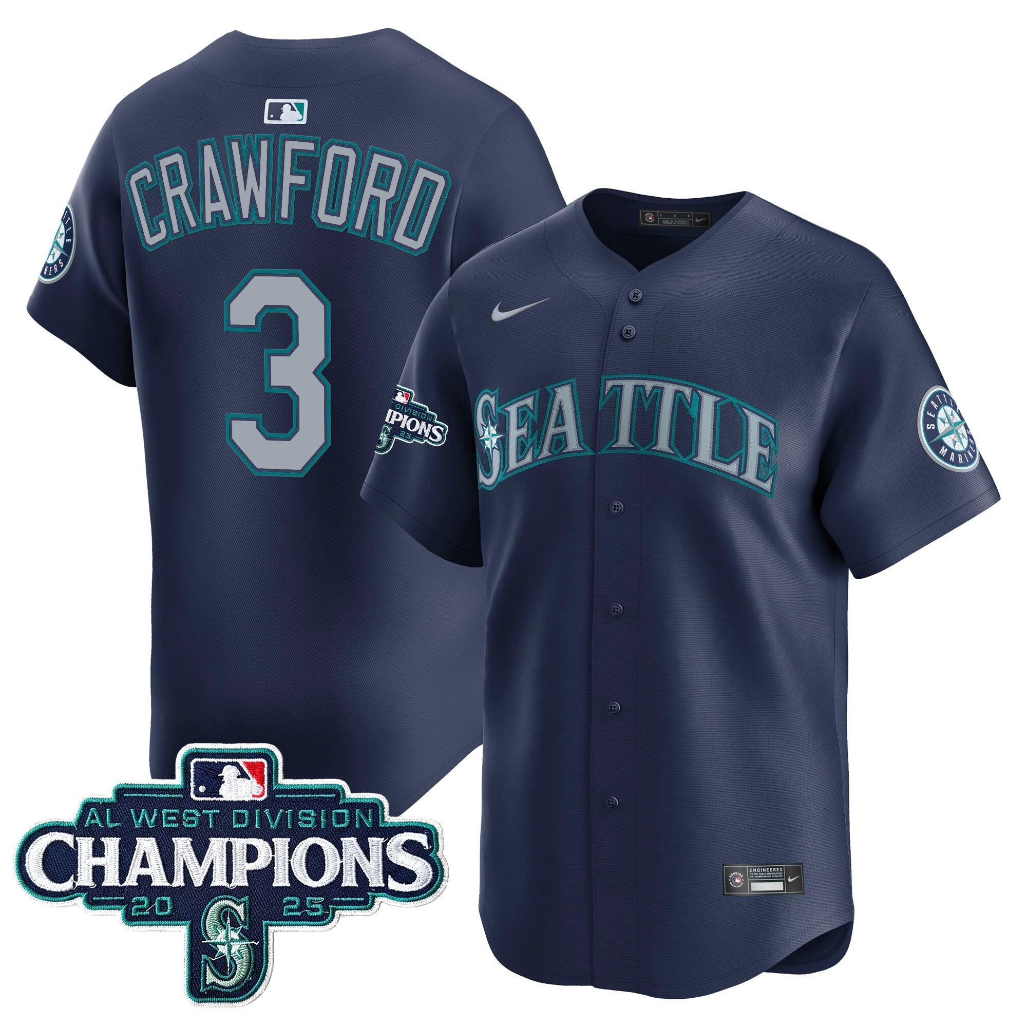 Men's Seattle Mariners 2025 AL West Division Champions Vapor Premier Jersey - All Stitched