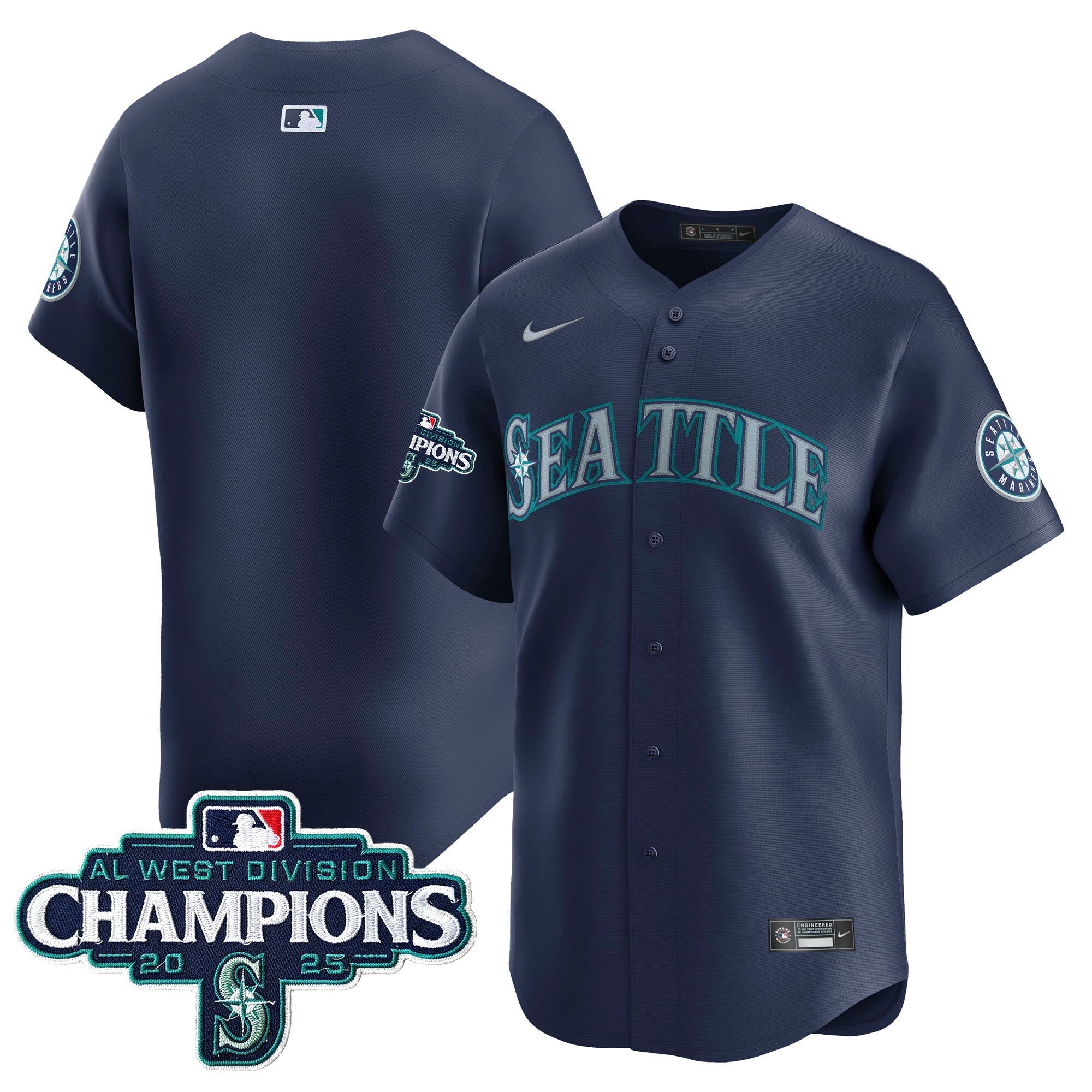 Men's Seattle Mariners 2025 AL West Division Champions Vapor Premier Jersey - All Stitched